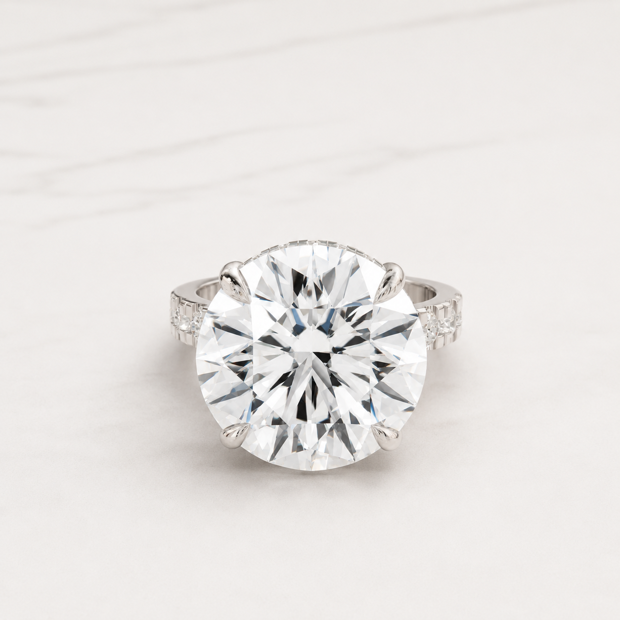 12 CT Round Lab Grown Diamond Pavé Solitaire Ring