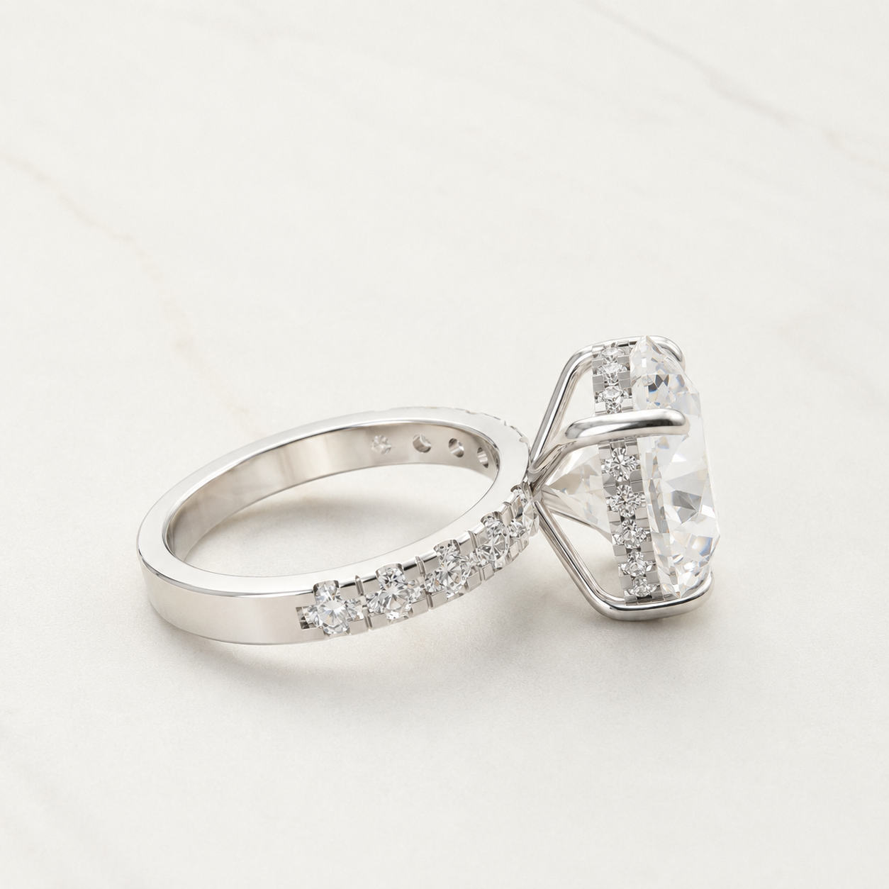 12 CT Round Lab Grown Diamond Pavé Solitaire Ring - view 2