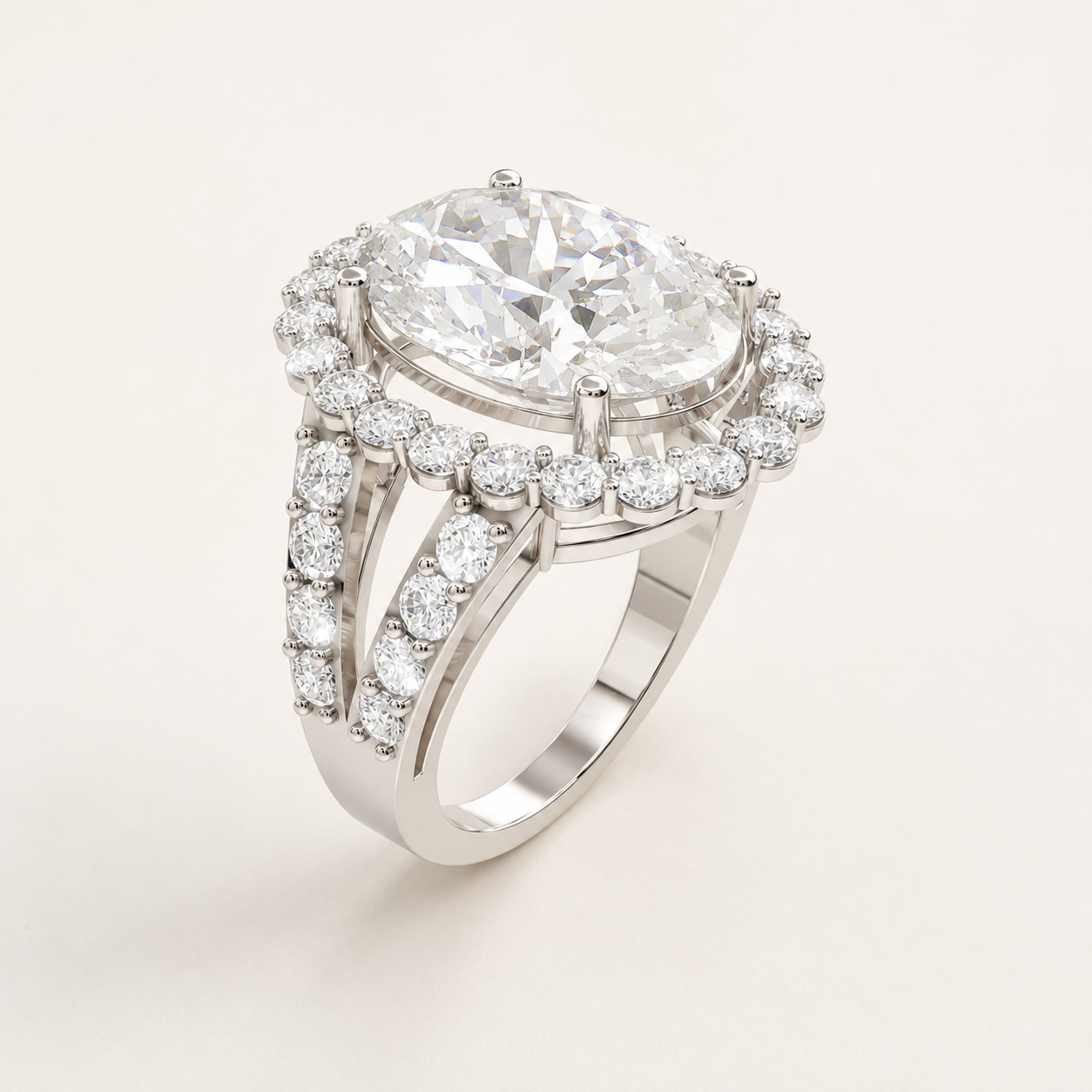 4.50 CT Oval Cut Lab Grown Diamond Halo Ring in Yellow Gold, White Gold & Rose Gold - view 2