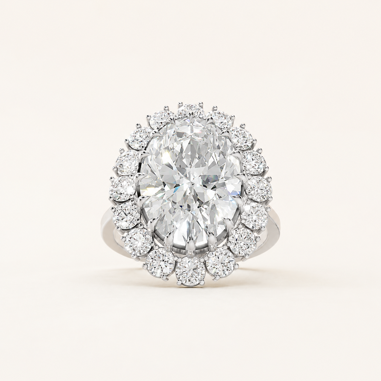 Oval Cut 5 CT Diamond Halo Ring in Yellow Gold, White Gold & Rose Gold | Nyvaara Luxe