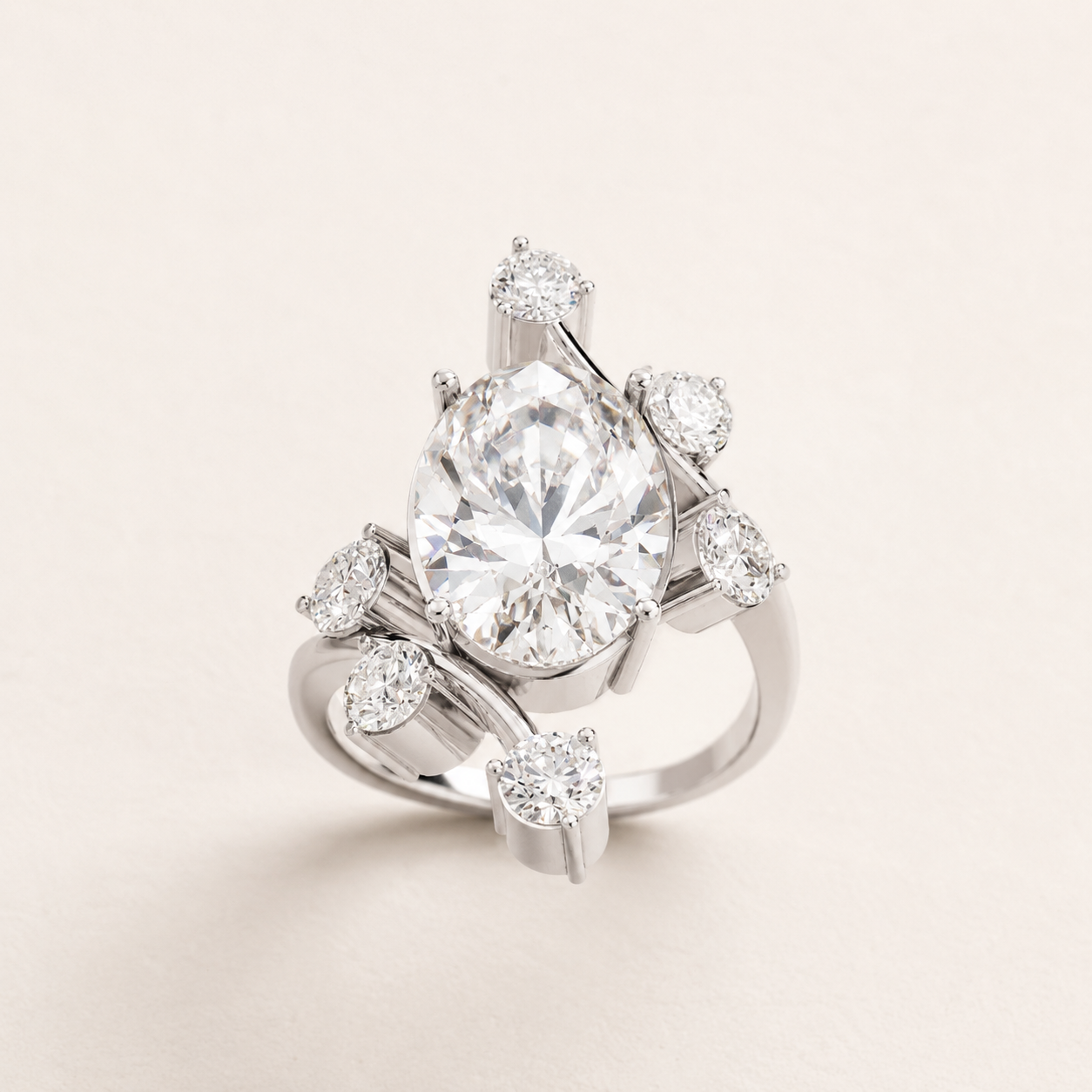 Oval Cut 6.11 CT Diamond Accent Ring in Yellow Gold, White Gold & Rose Gold