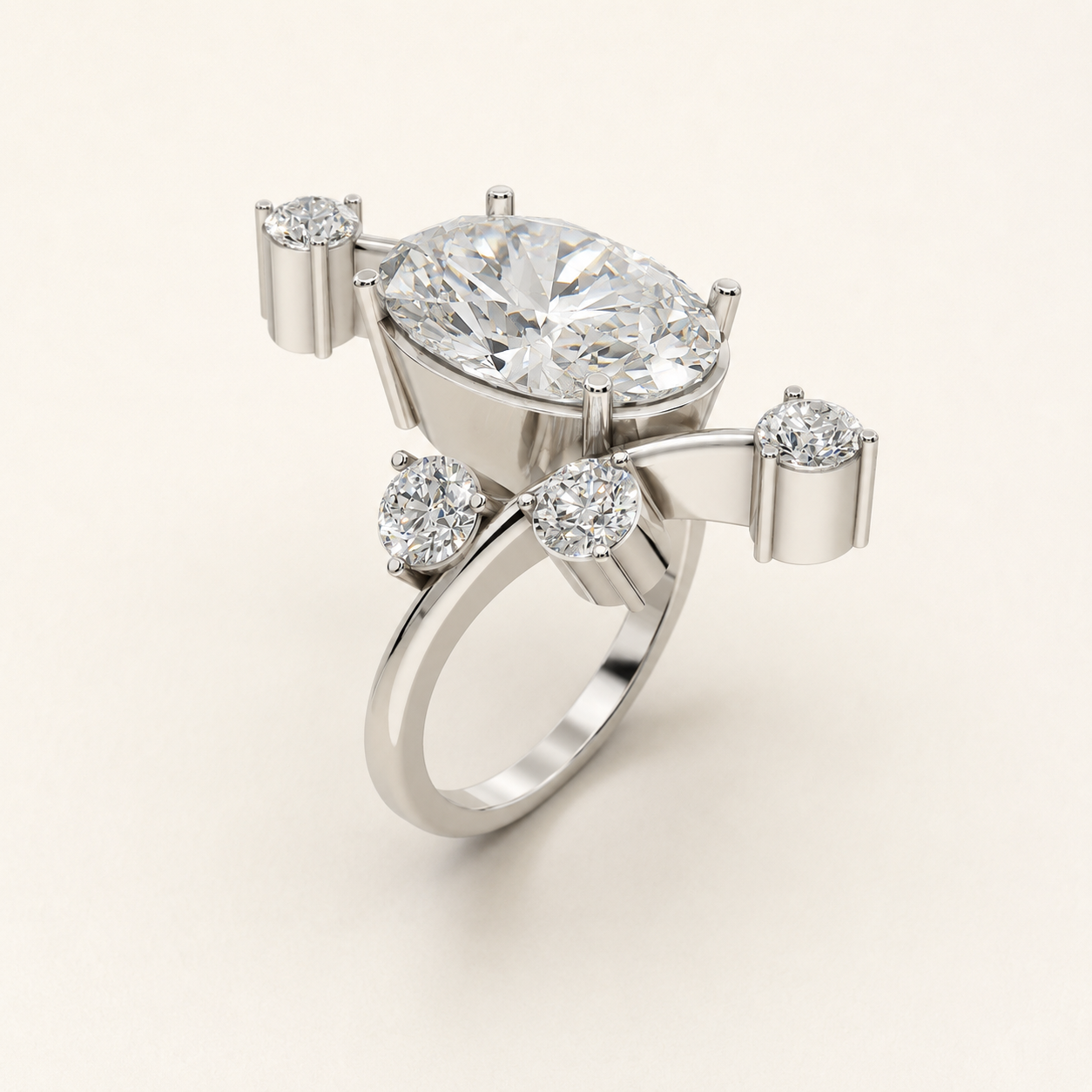 Oval Cut 6.11 CT Diamond Accent Ring in Yellow Gold, White Gold & Rose Gold - view 2