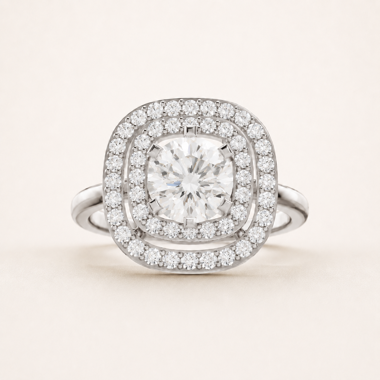 Round-0.50 CT Diamond Double Halo Ring in Yellow, White & Rose Gold