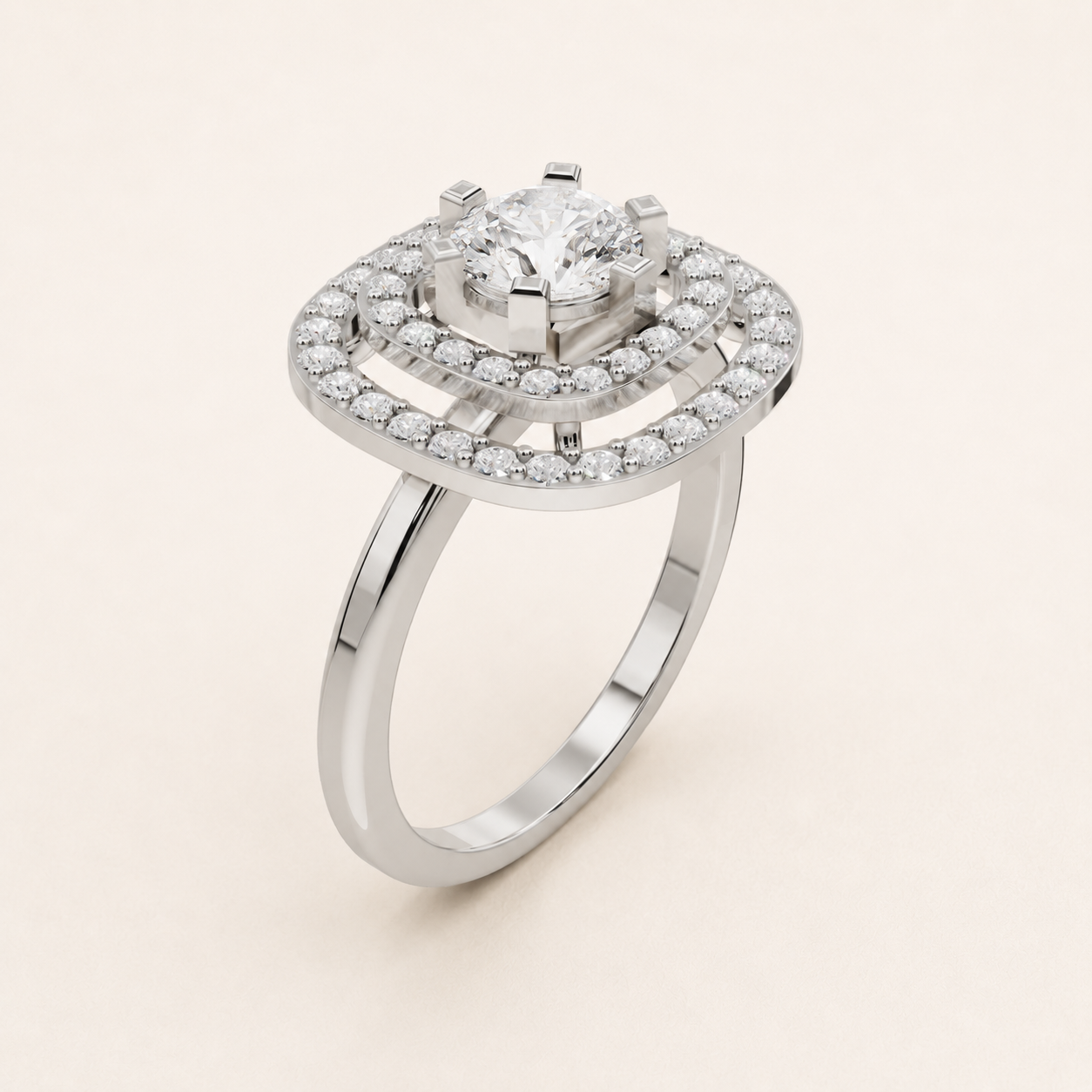Round-0.50 CT Diamond Double Halo Ring in Yellow, White & Rose Gold - view 2