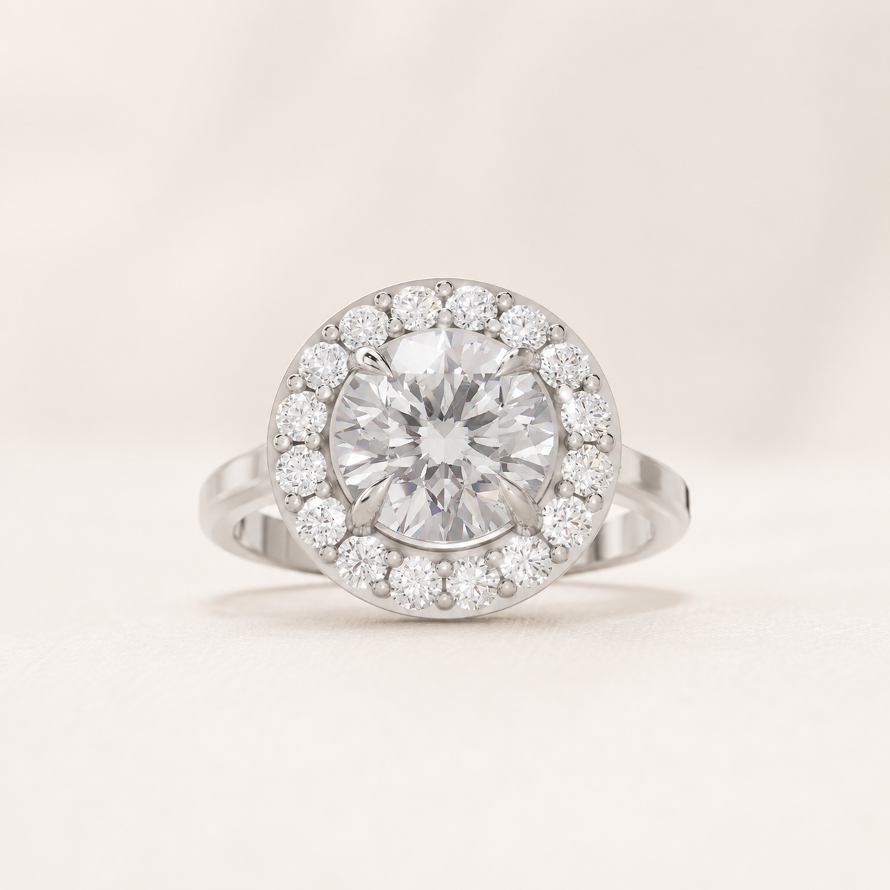 1.75 CT Round Diamond Halo Ring in Yellow Gold, White Gold & Rose Gold