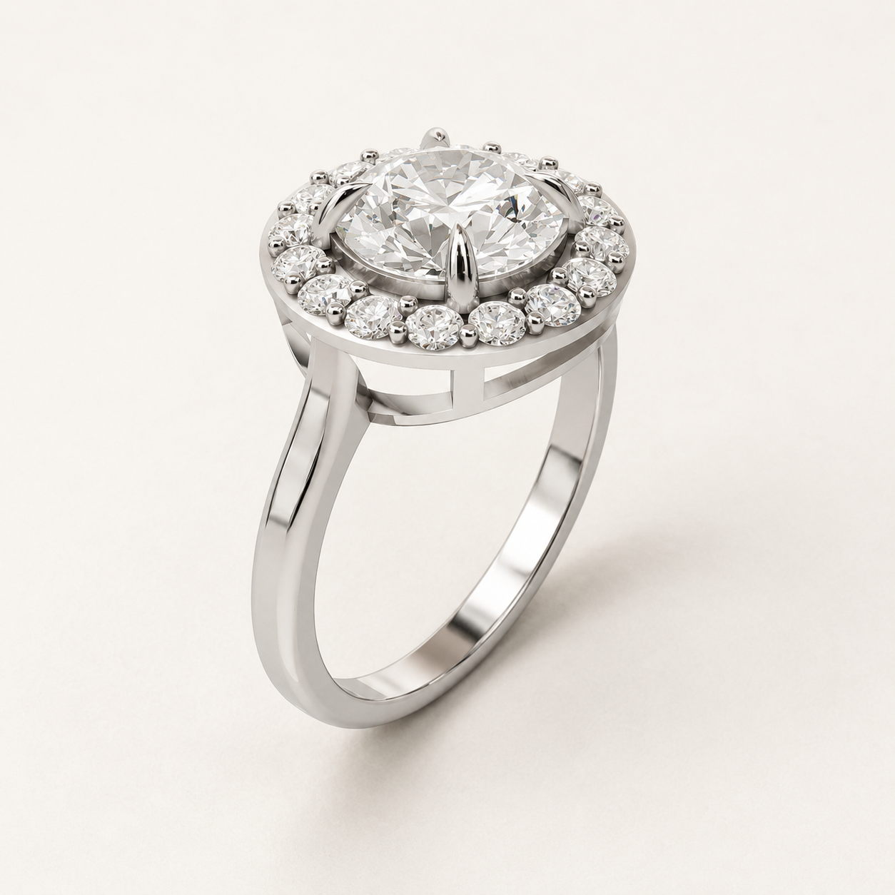 1.75 CT Round Diamond Halo Ring in Yellow Gold, White Gold & Rose Gold - view 2