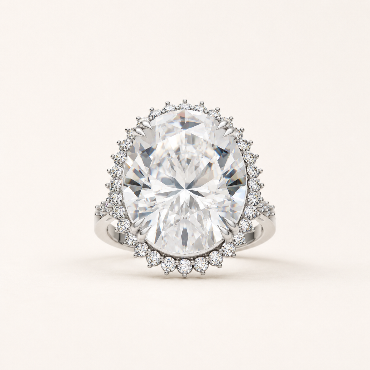 8.76 CT Oval Diamond Halo Ring in Yellow Gold, White Gold & Rose Gold