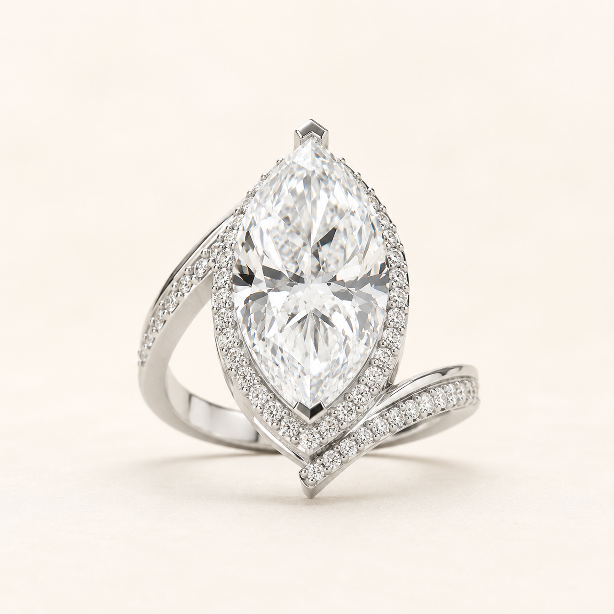 3.25 CT Marquise & Round Diamond Ring in Yellow Gold, White Gold & Rose Gold