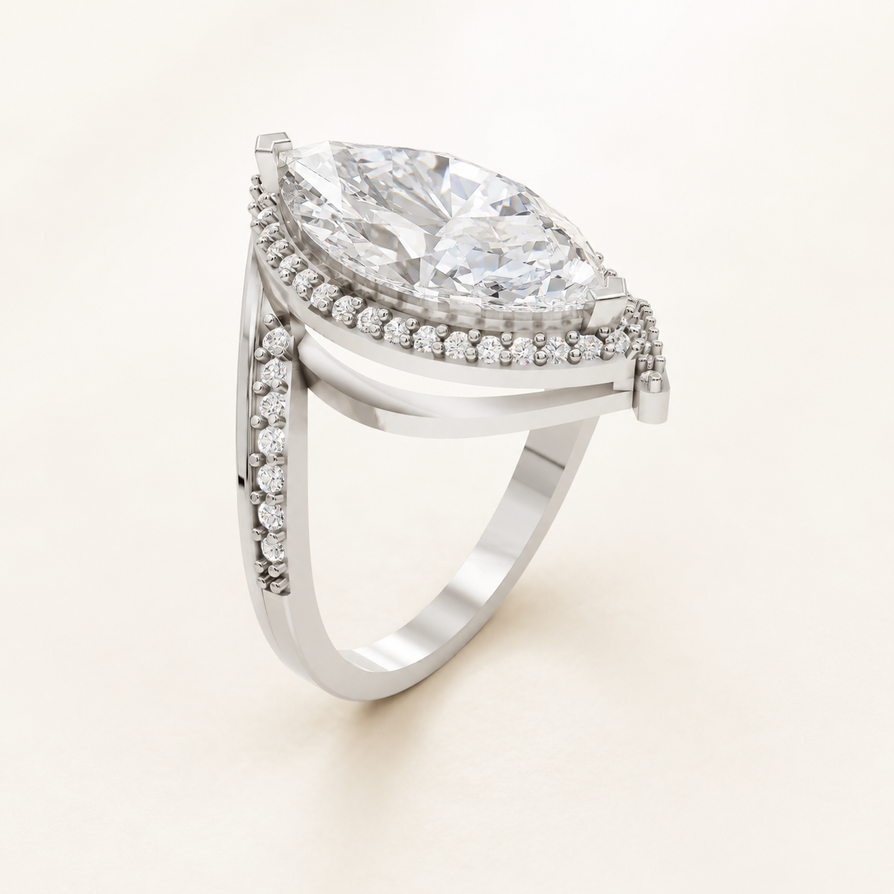 3.25 CT Marquise & Round Diamond Ring in Yellow Gold, White Gold & Rose Gold - view 2