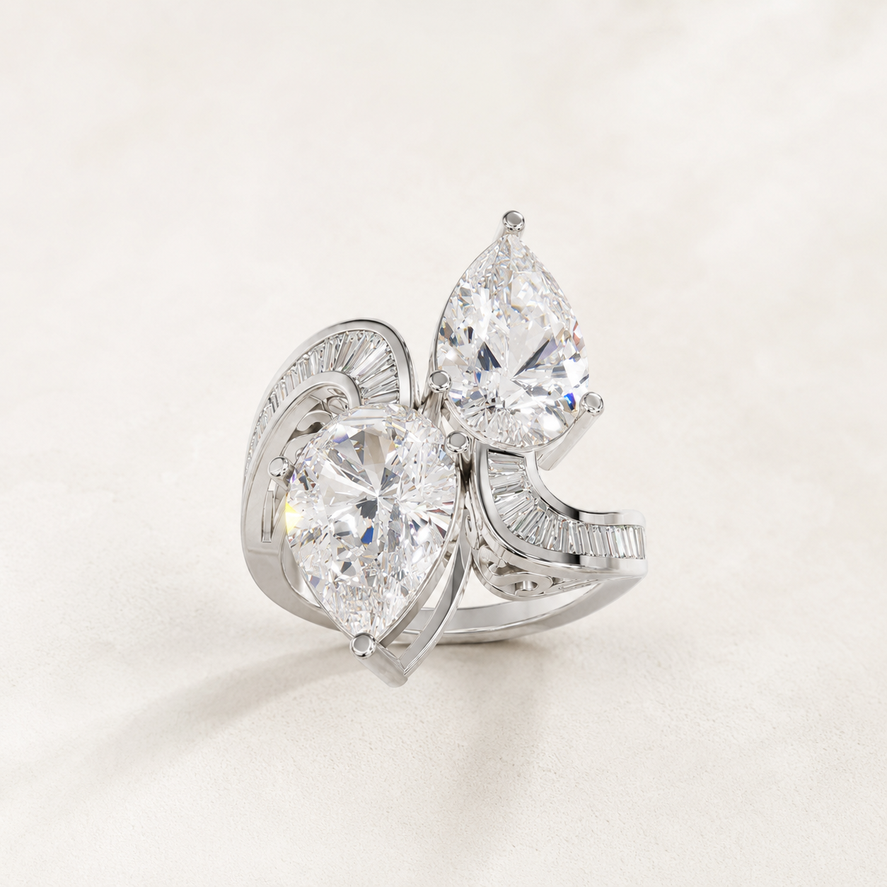 8 CT Pear Shape Diamond Ring in Yellow Gold, White Gold & Rose Gold