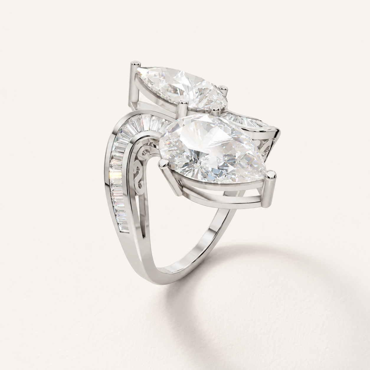 8 CT Pear Shape Diamond Ring in Yellow Gold, White Gold & Rose Gold - view 2