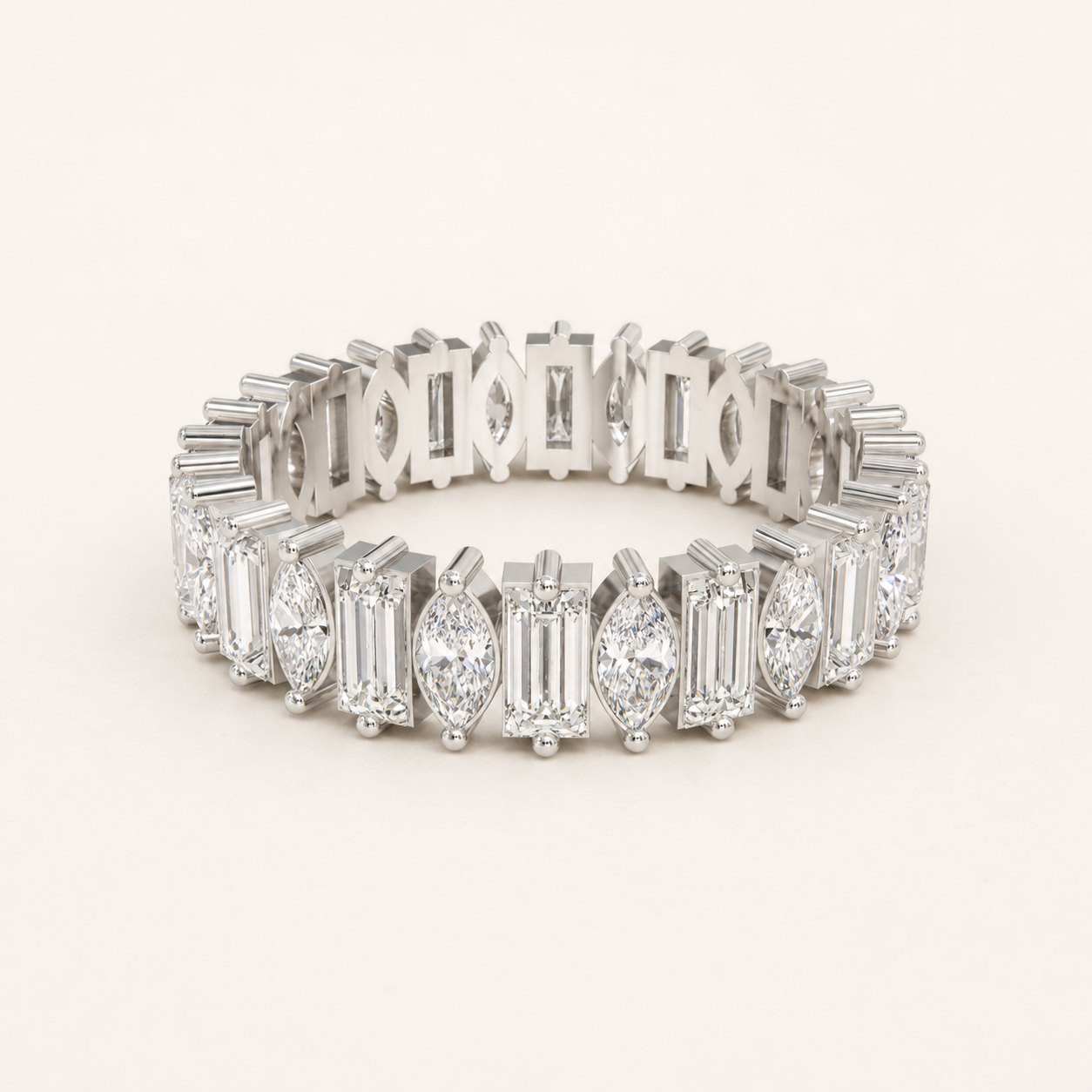1.40 CT Marquise & Baguette Diamond Eternity Ring in Yellow Gold, White Gold & Rose Gold