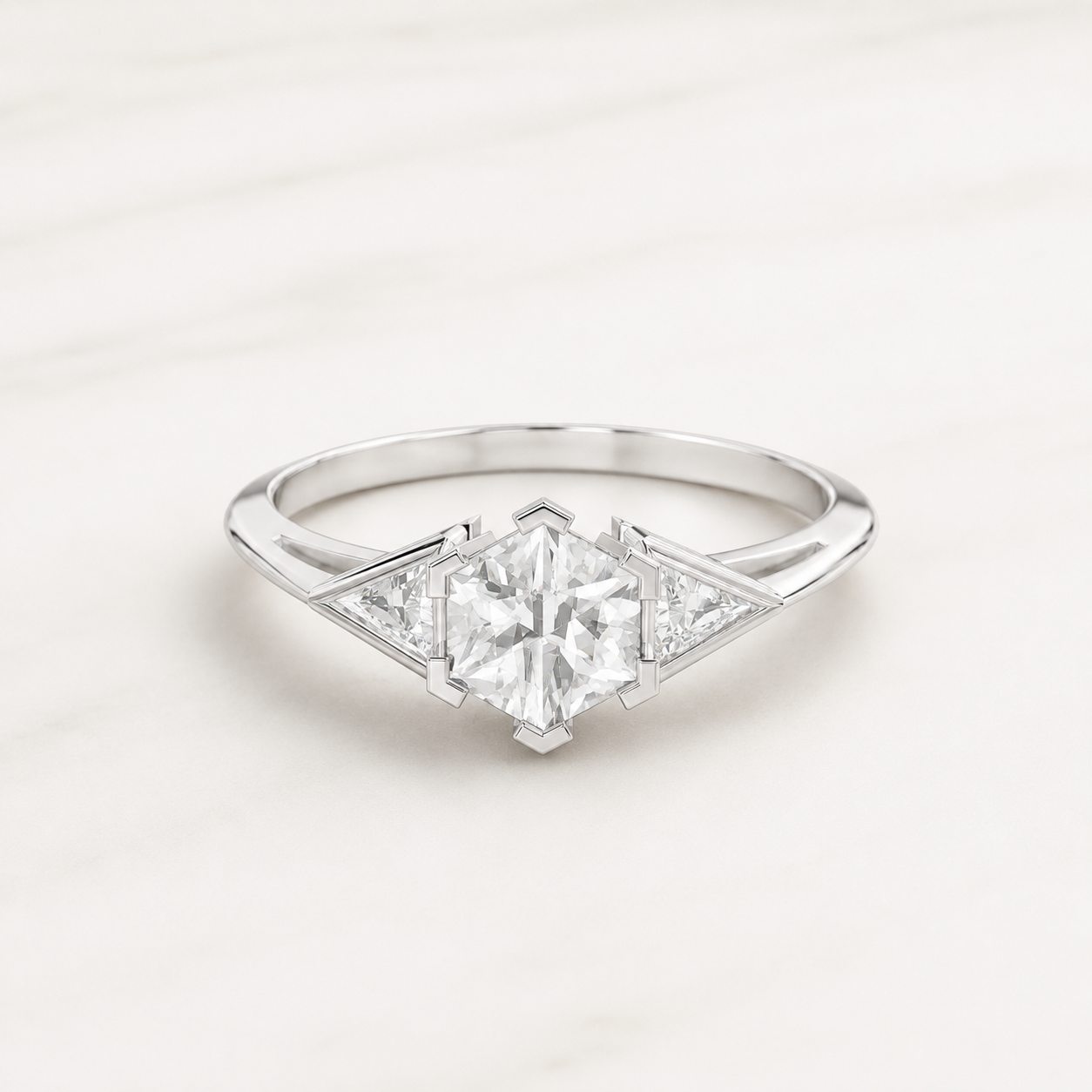 1.25 CT Round Diamond Geometric Ring in Yellow Gold, White Gold & Rose Gold