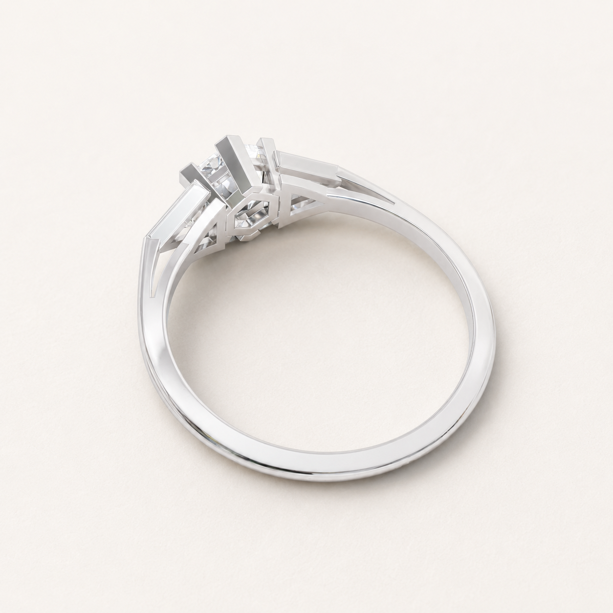1.25 CT Round Diamond Geometric Ring in Yellow Gold, White Gold & Rose Gold - view 2