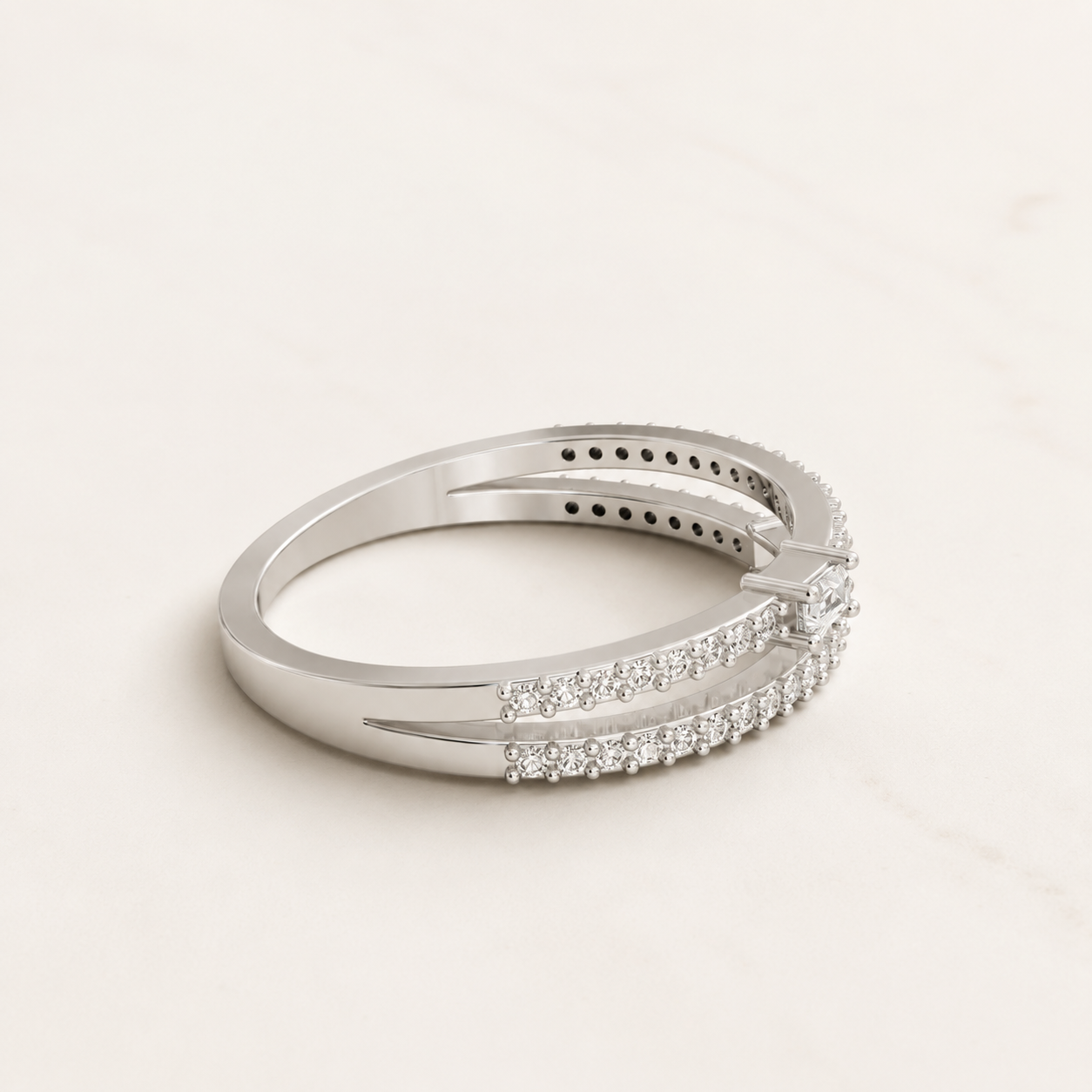 0.100 CT Baguette Lab-Grown Diamond Double Row Ring in Yellow Gold, White Gold & Rose Gold - view 2