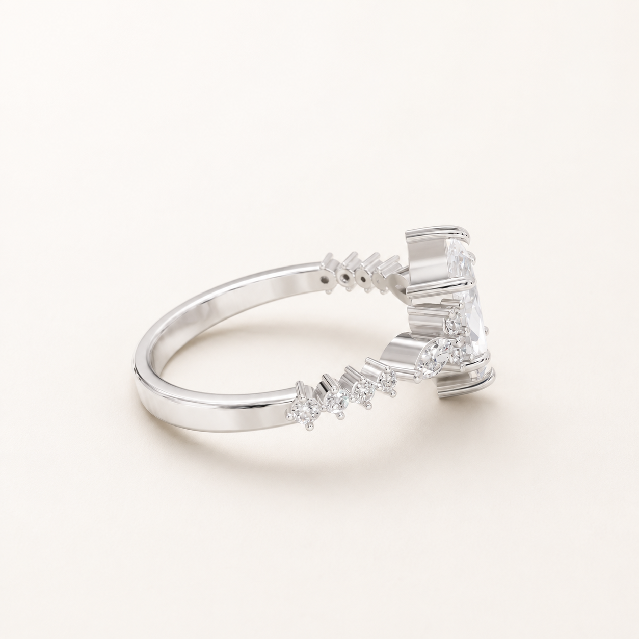 1 CT Marquise & Round Lab Diamond Ring in Yellow Gold, White Gold & Rose Gold - view 2
