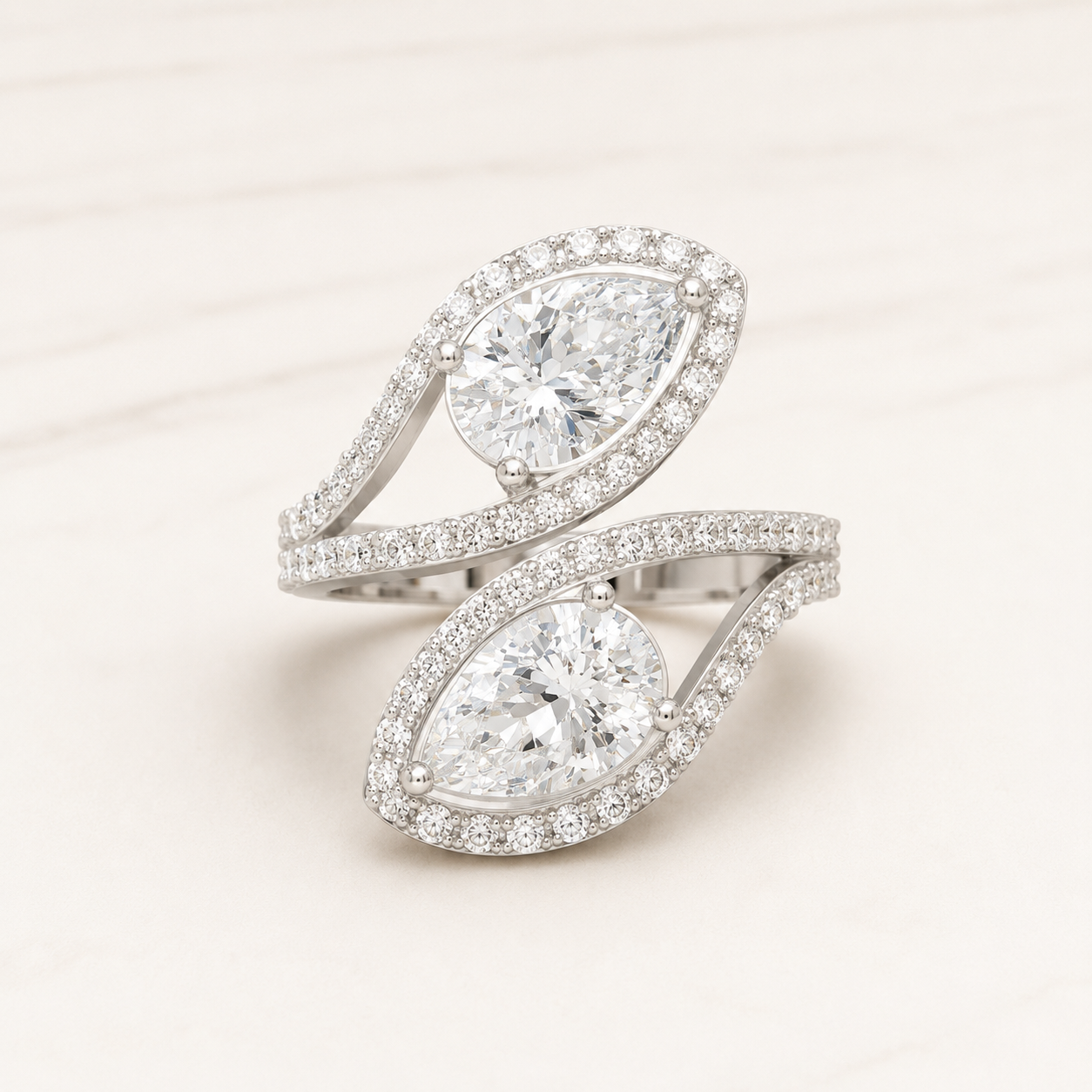 2.16 CT Pear&Round Diamond Pear Bypass Ring in Yellow Gold, White Gold & Rose Gold