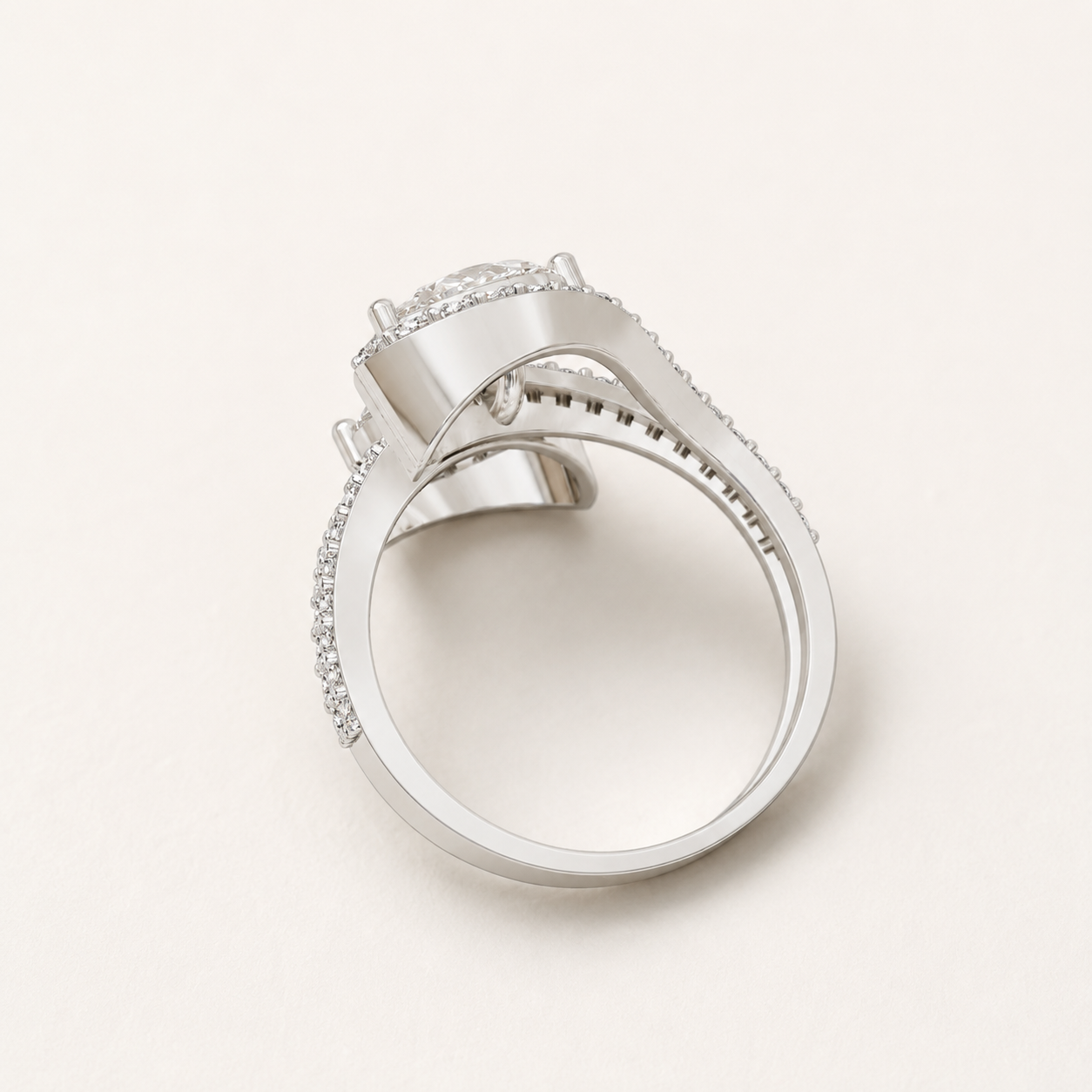 2.16 CT Pear&Round Diamond Pear Bypass Ring in Yellow Gold, White Gold & Rose Gold - view 2