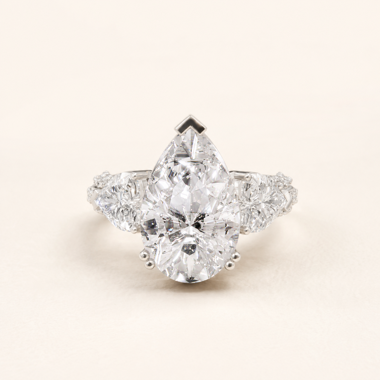 4.50 CT Pear & Round Lab Diamond Ring in Yellow Gold, White Gold & Rose Gold