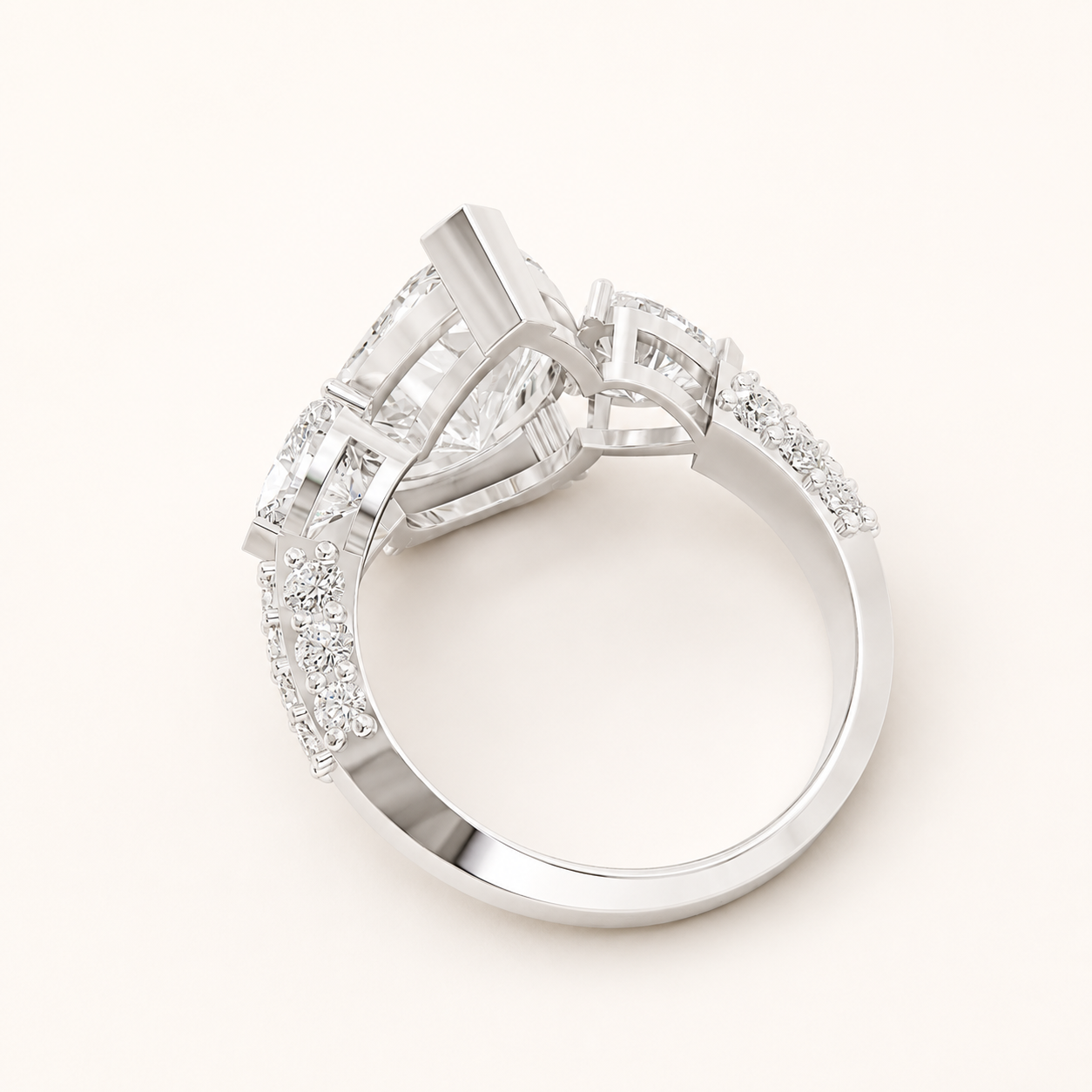 4.50 CT Pear & Round Lab Diamond Ring in Yellow Gold, White Gold & Rose Gold - view 2
