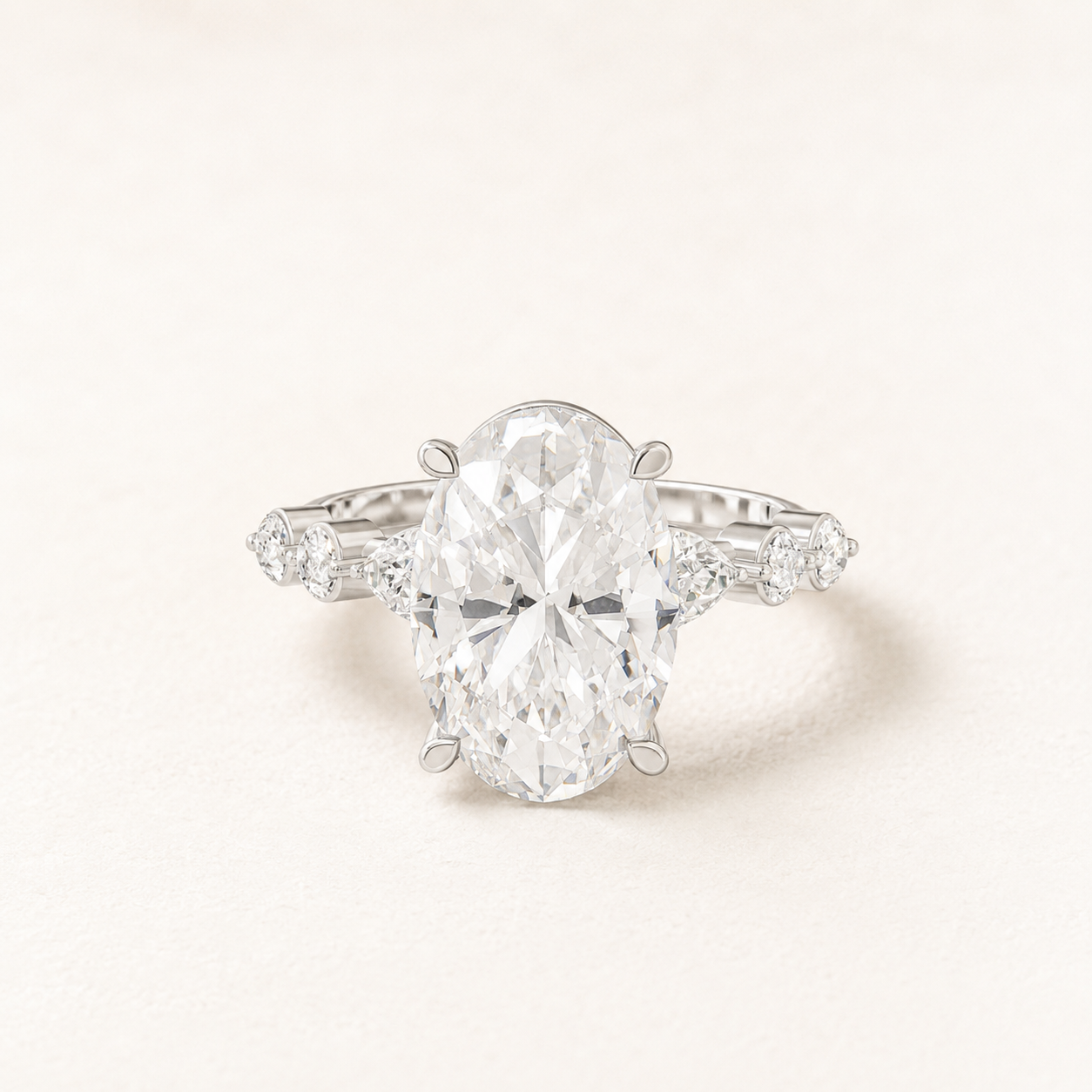 3 CT Oval & Round Diamond Engagement Ring in Yellow Gold, White Gold & Rose Gold