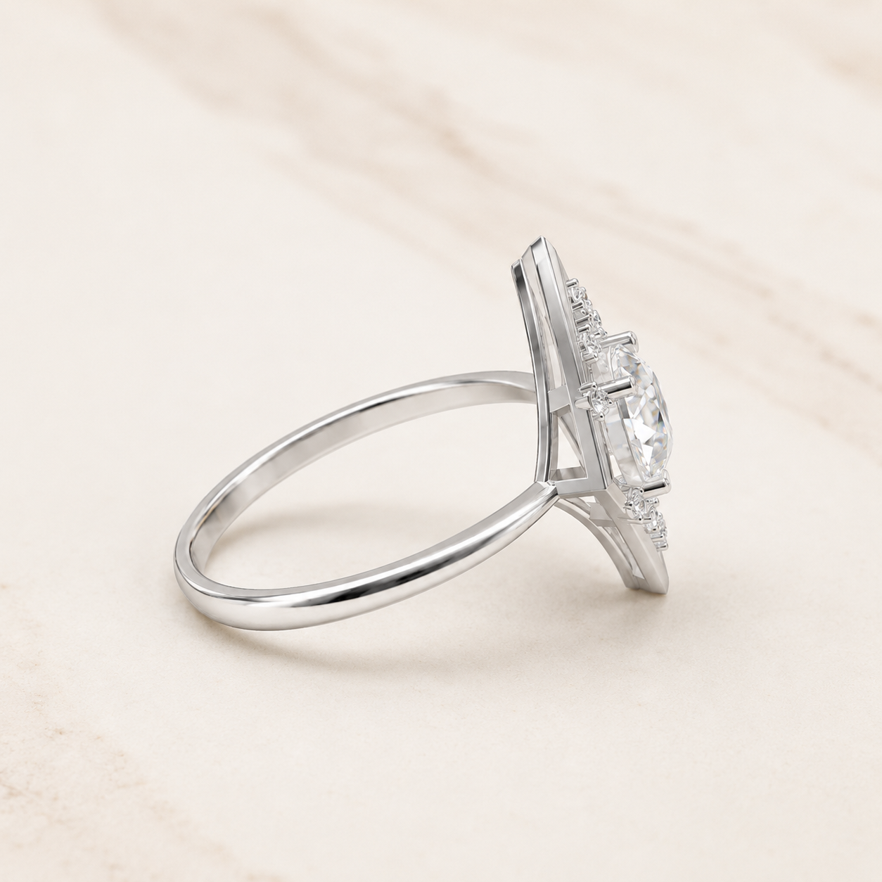 0.800 CT Round Diamond Kite Halo Ring in Yellow Gold, White Gold & Rose Gold - view 2