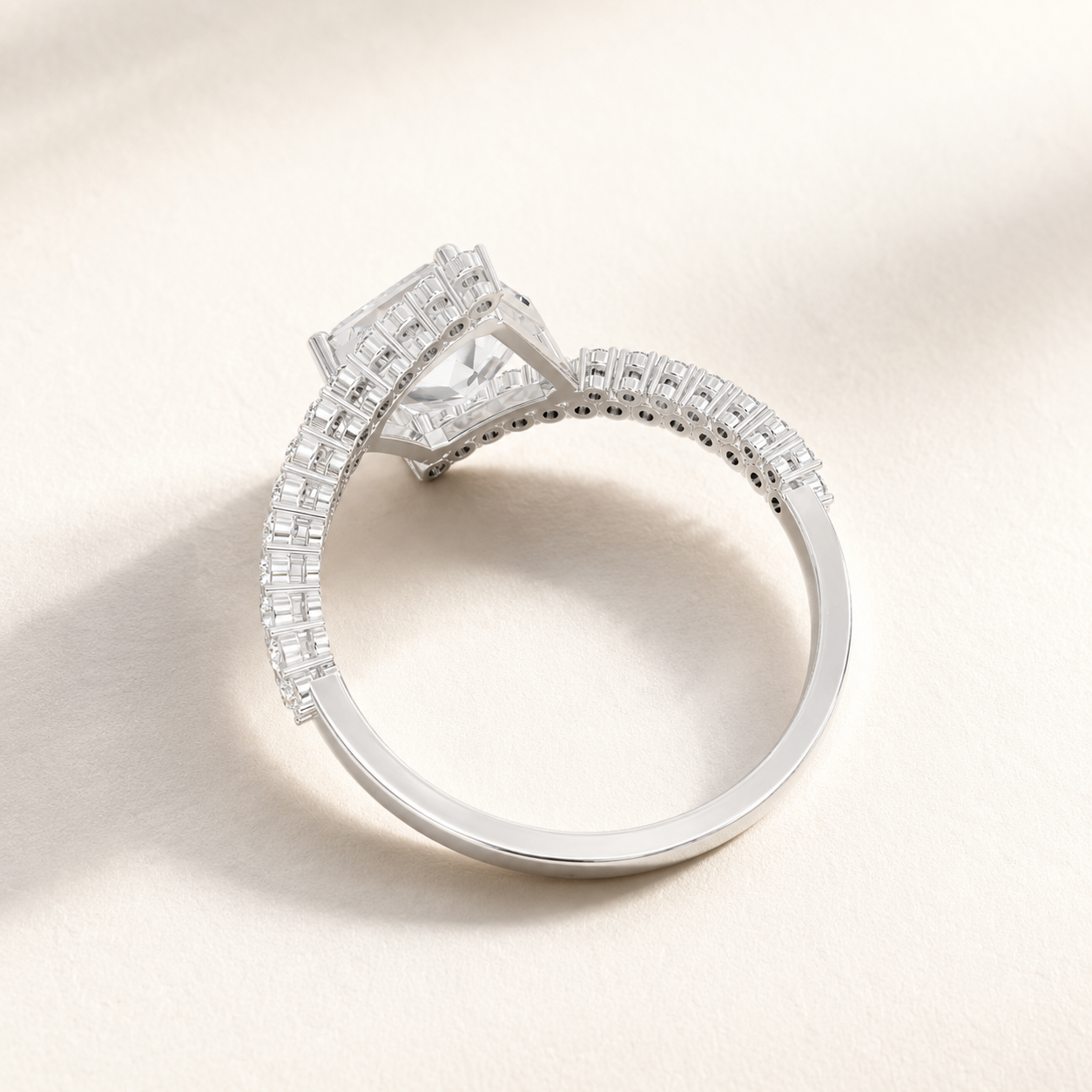 2.250 CT Emerald Cut & Round Diamond Split Shank Ring in Yellow Gold, White Gold & Rose Gold - view 2