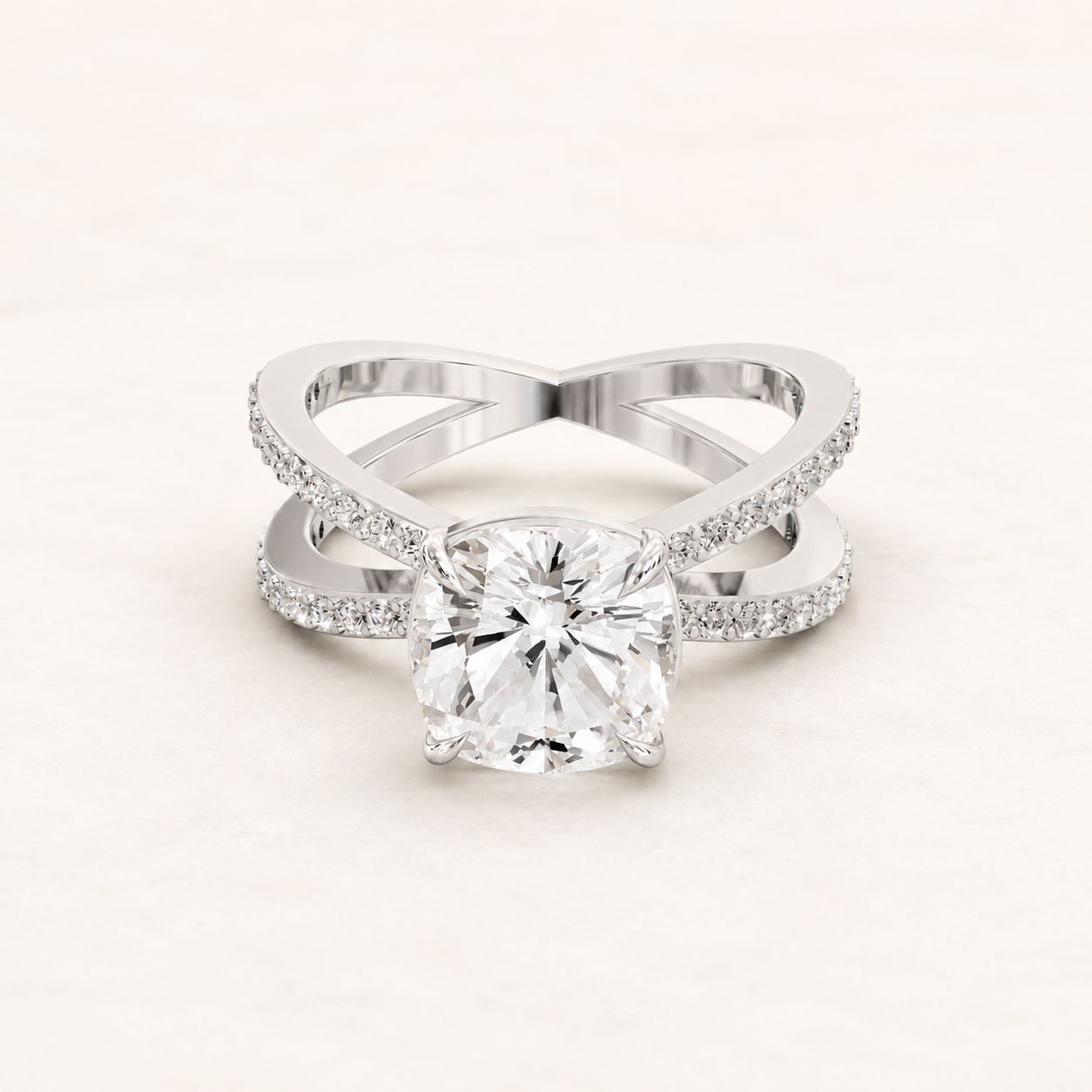 2.65 CT Cushion Lab Diamond Ring in Yellow Gold, White Gold & Rose Gold