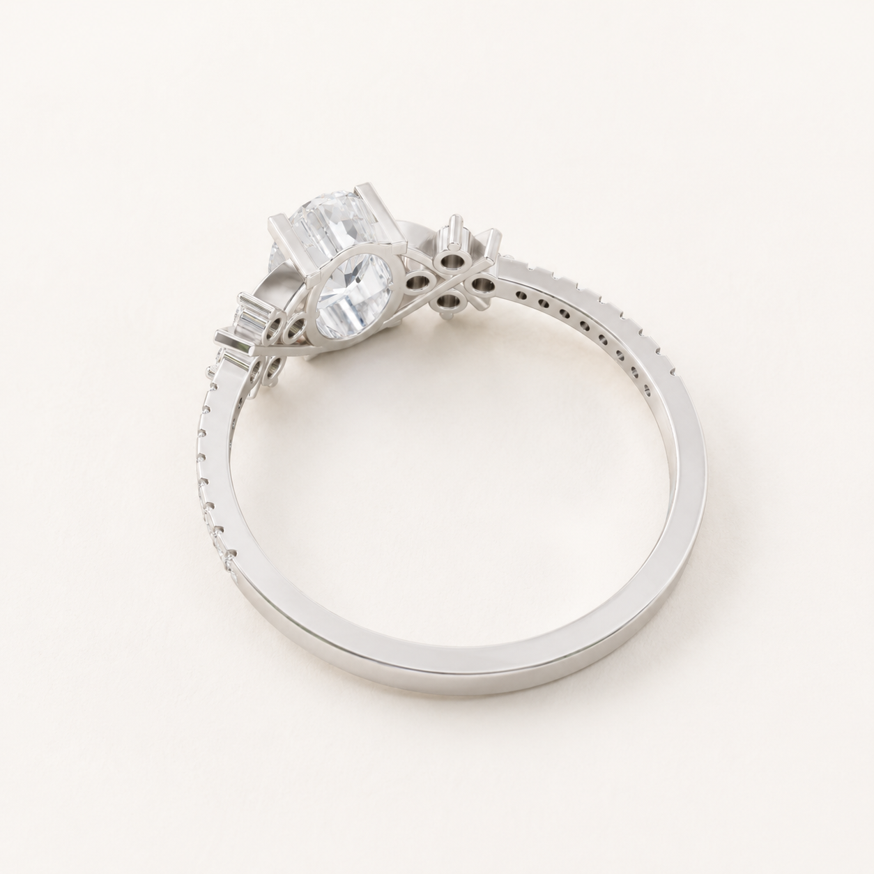 0.66 CT Oval & Round Diamond Cross Side Ring in Yellow Gold, White Gold & Rose Gold - view 2