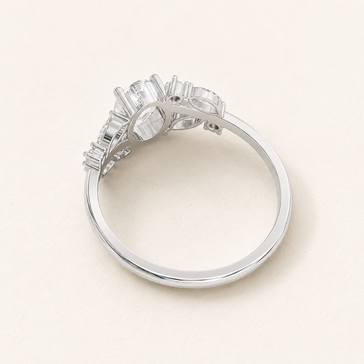 0.66 CT Oval & Marquise Diamond Oval Center Engagement Ring in Yellow Gold, White Gold & Rose Gold - view 2
