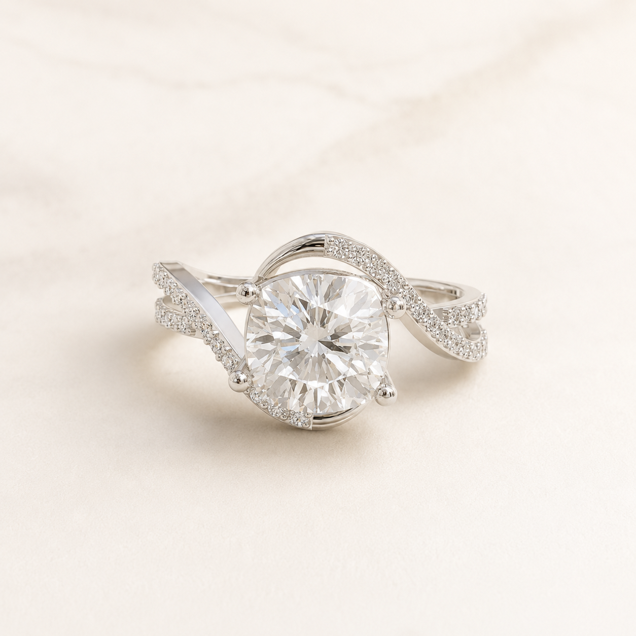 1.78 CT Cushion Cut Diamond Twisted Engagement Ring in Yellow Gold, White Gold & Rose Gold