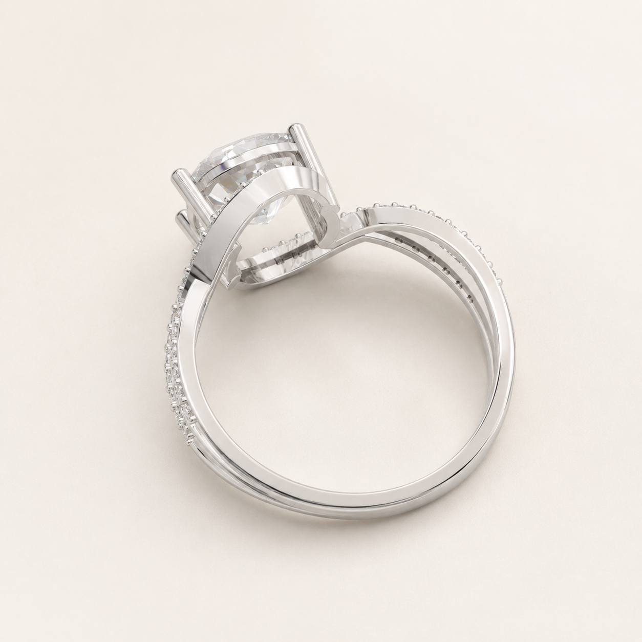 1.78 CT Cushion Cut Diamond Twisted Engagement Ring in Yellow Gold, White Gold & Rose Gold - view 2