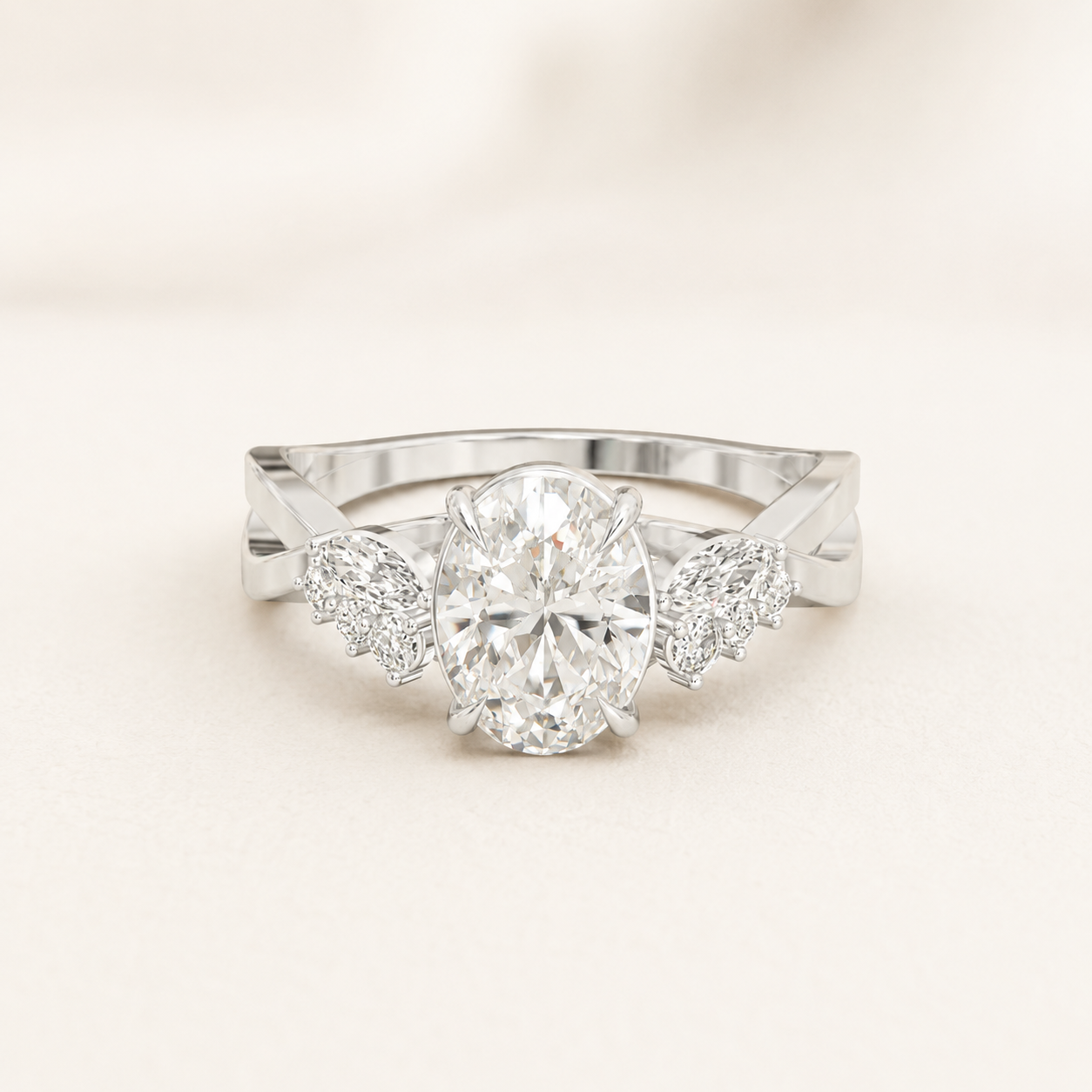 1.090 CT Oval Diamond Ring in Yellow Gold, White Gold & Rose Gold