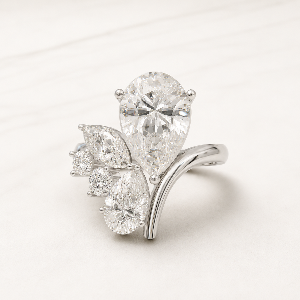2.84 CT Pear Diamond Floral Ring in Yellow Gold, White Gold & Rose Gold