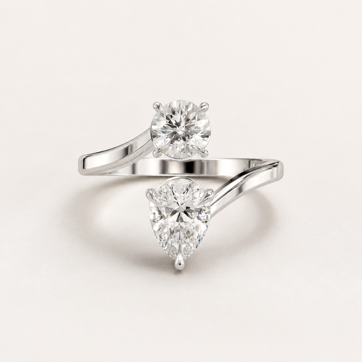 0.65 CT Round & Pear Lab Diamond Open Ring in Yellow Gold, White Gold & Rose Gold