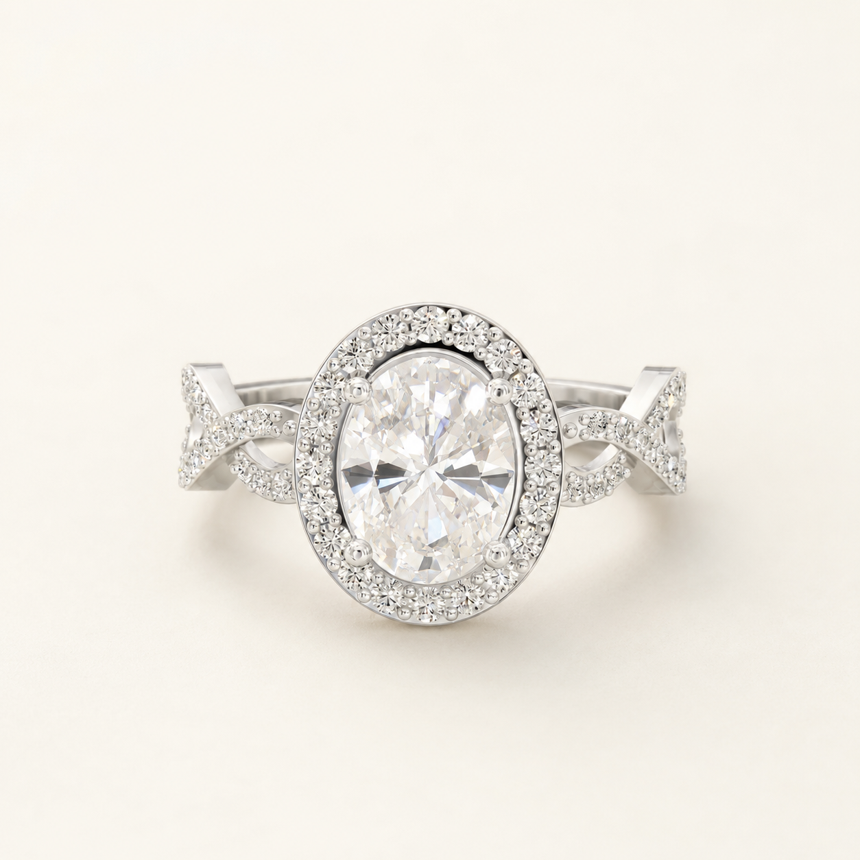1.09 CT Oval & Round Diamond Halo Ring in Yellow Gold, White Gold & Rose Gold