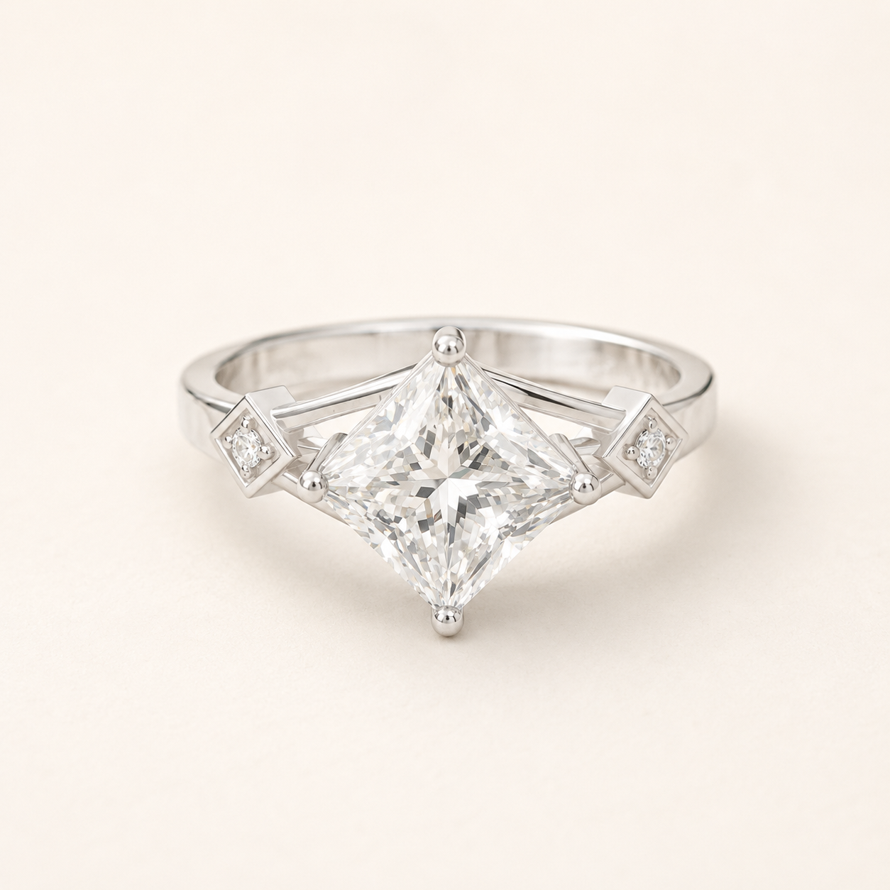 1.35 CT Princess Cut Lab Diamond Ring in Yellow Gold, White Gold & Rose Gold