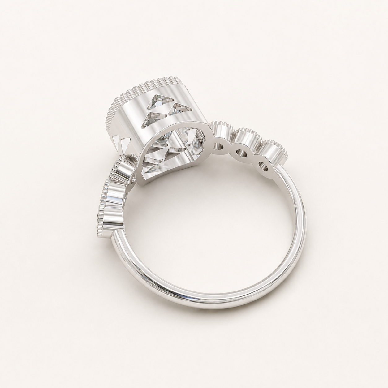 3.19 CT Cushion Diamond Beaded Halo Ring in Yellow Gold, White Gold & Rose Gold - view 2