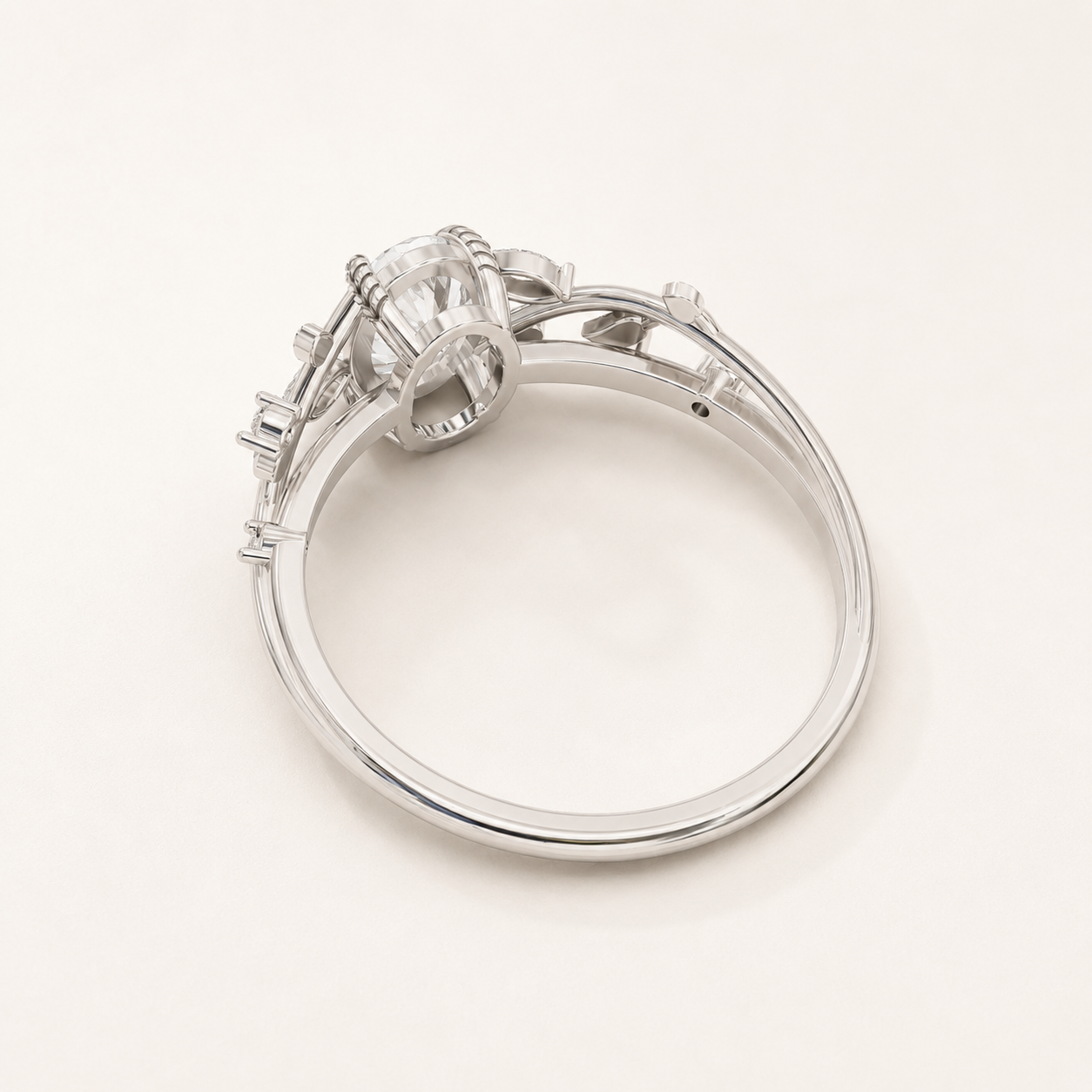 0.66 CT Oval Diamond Floral Vine Ring in Yellow Gold, White Gold & Rose Gold - view 2
