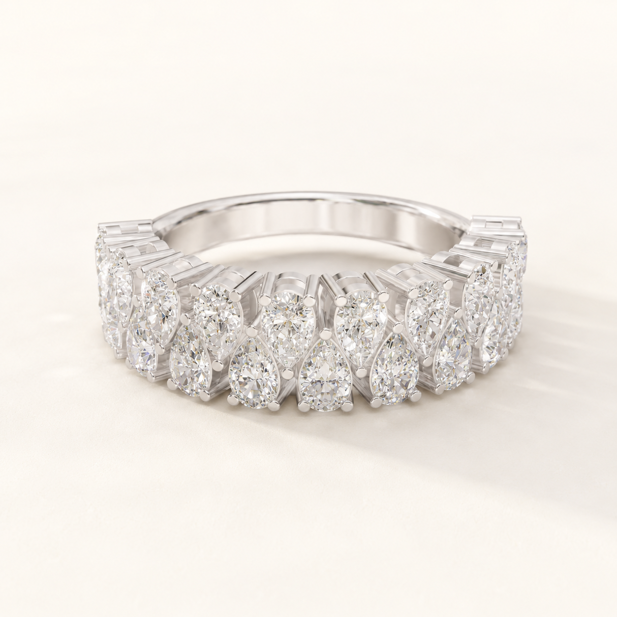 1.86 CT Pear Diamond Band Ring in Yellow Gold, White Gold & Rose Gold