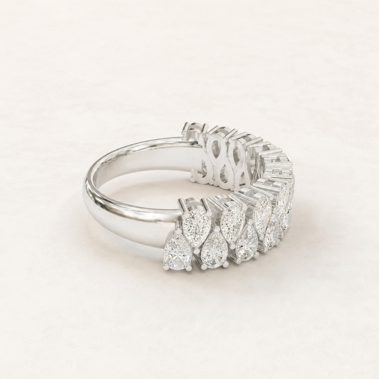 1.86 CT Pear Diamond Band Ring in Yellow Gold, White Gold & Rose Gold - view 2