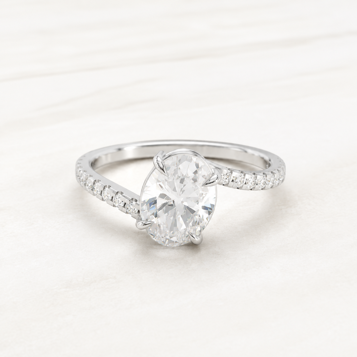 1.090 CT Oval Cut Diamond Ring in Yellow Gold, White Gold & Rose Gold