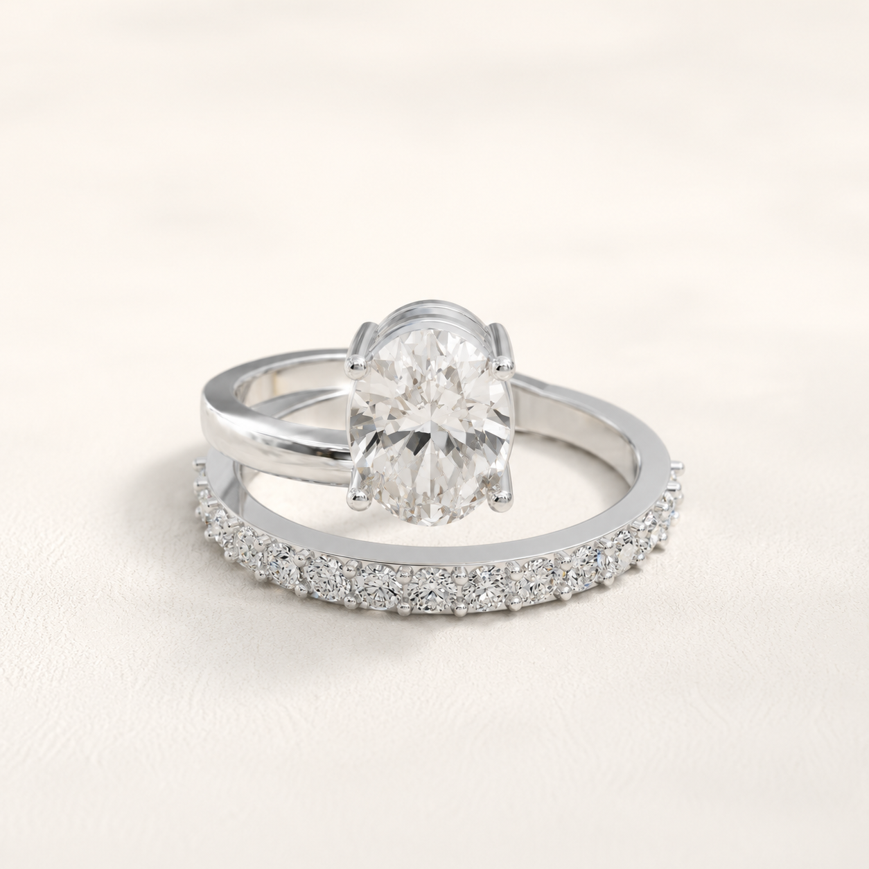 0.45 CT oval Diamond Bridal Ring Set in Yellow Gold, White Gold & Rose Gold