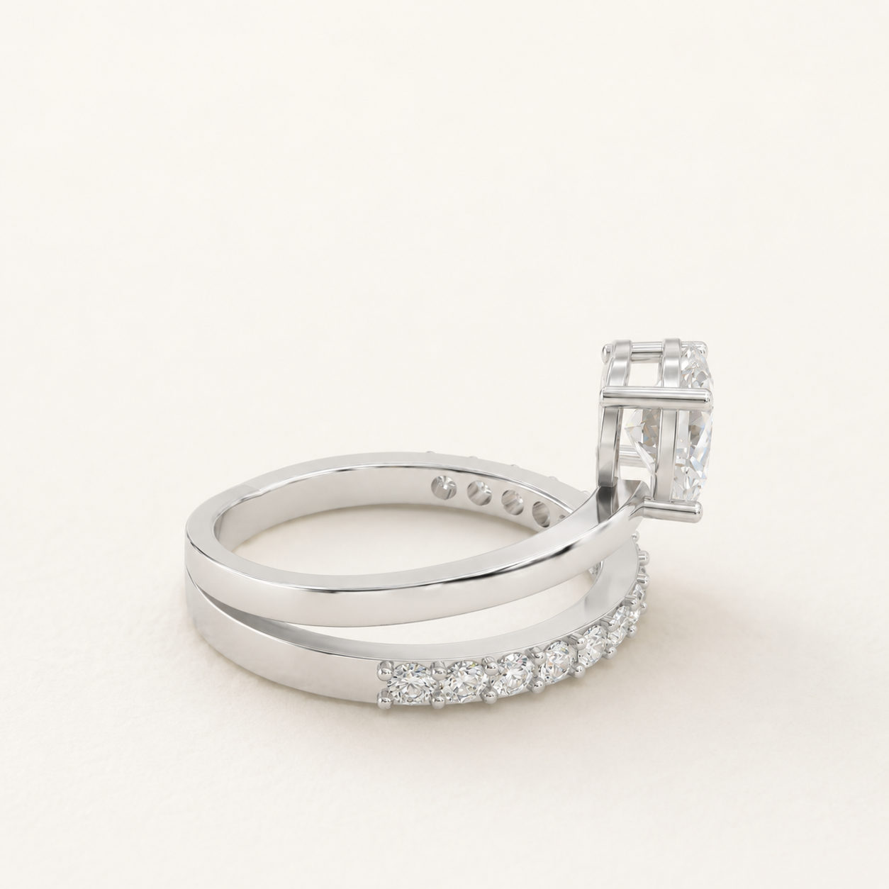 0.45 CT oval Diamond Bridal Ring Set in Yellow Gold, White Gold & Rose Gold - view 2