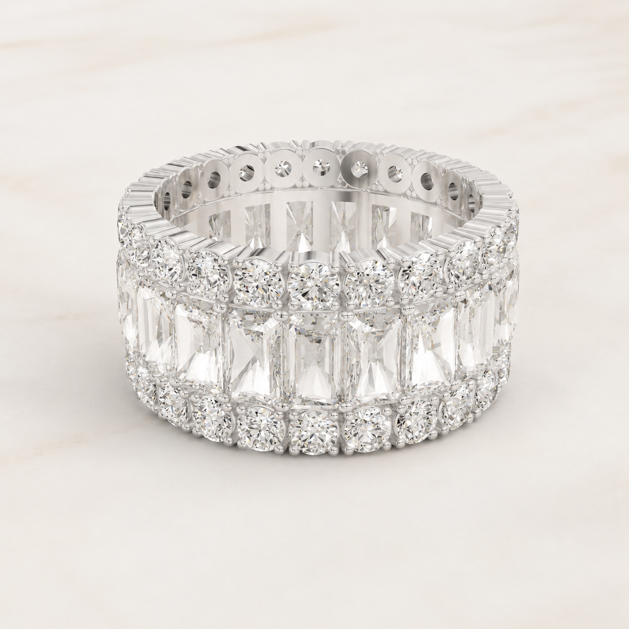 6.51 CT Radiant Diamond Eternity Band in Yellow Gold, White Gold & Rose Gold