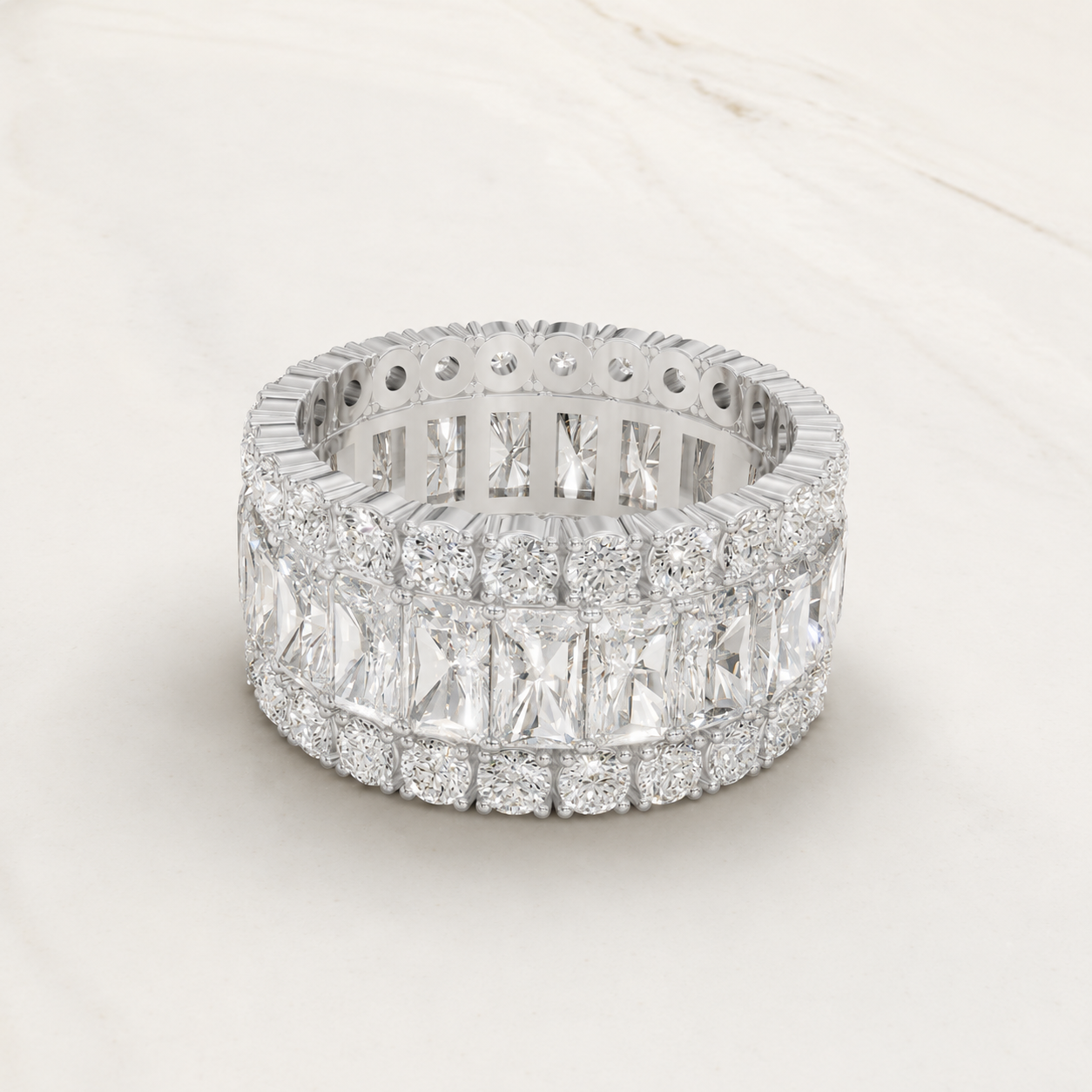 6.51 CT Radiant Diamond Eternity Band in Yellow Gold, White Gold & Rose Gold - view 2