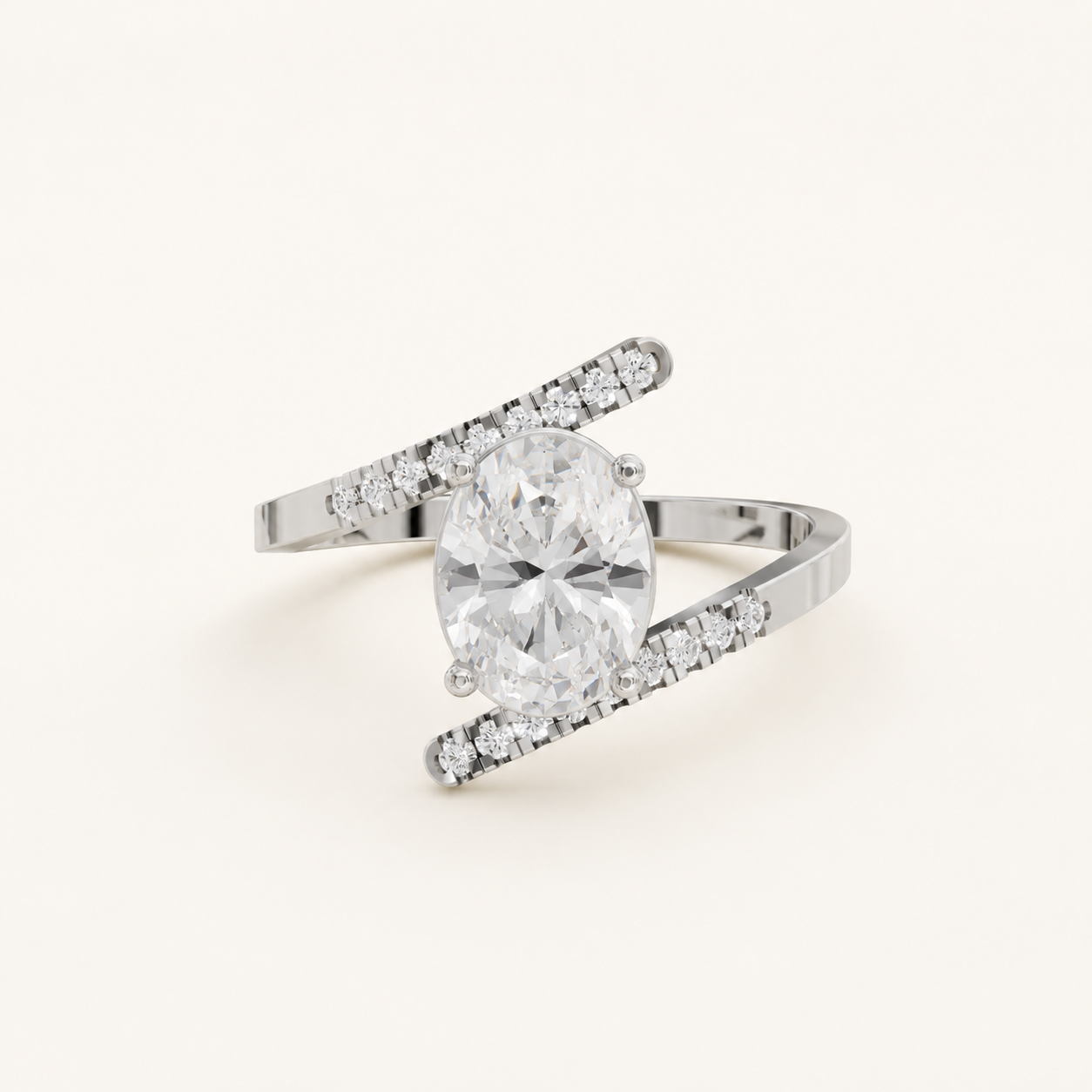 1.10 CT Oval & Round Diamond Crossover Ring in Yellow Gold, White Gold & Rose Gold