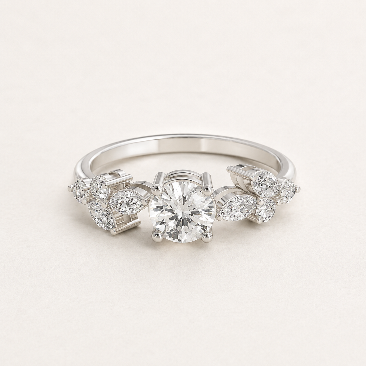 0.49 CT Round Diamond Floral Ring in Yellow Gold, White Gold & Rose Gold