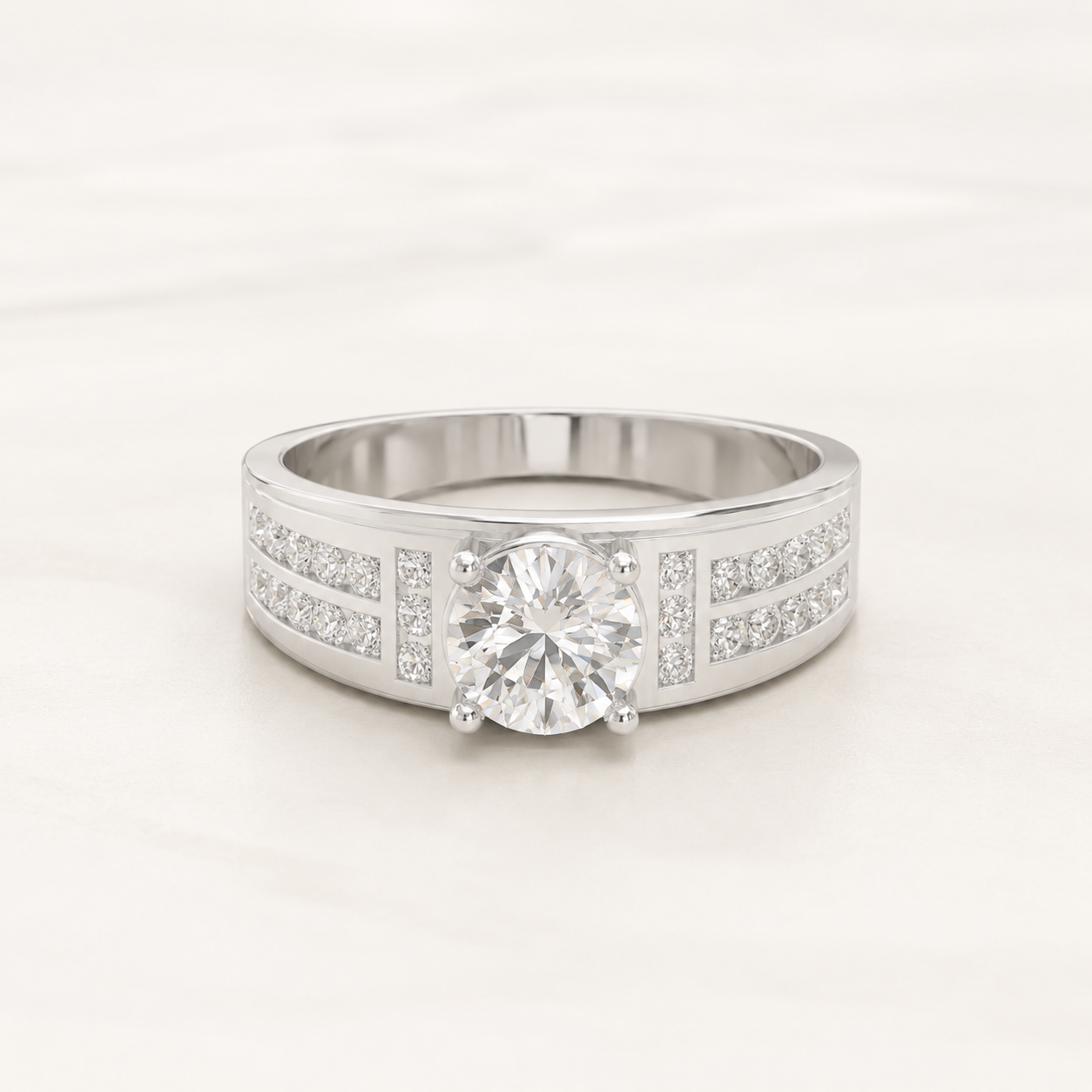 0.65 CT Round Diamond Wide Band Ring in Yellow Gold, White Gold & Rose Gold