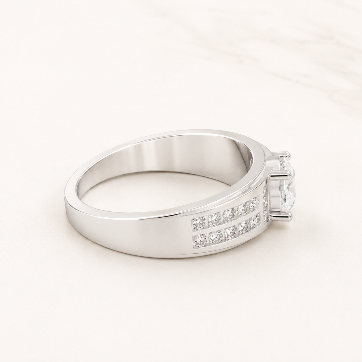 0.65 CT Round Diamond Wide Band Ring in Yellow Gold, White Gold & Rose Gold - view 2